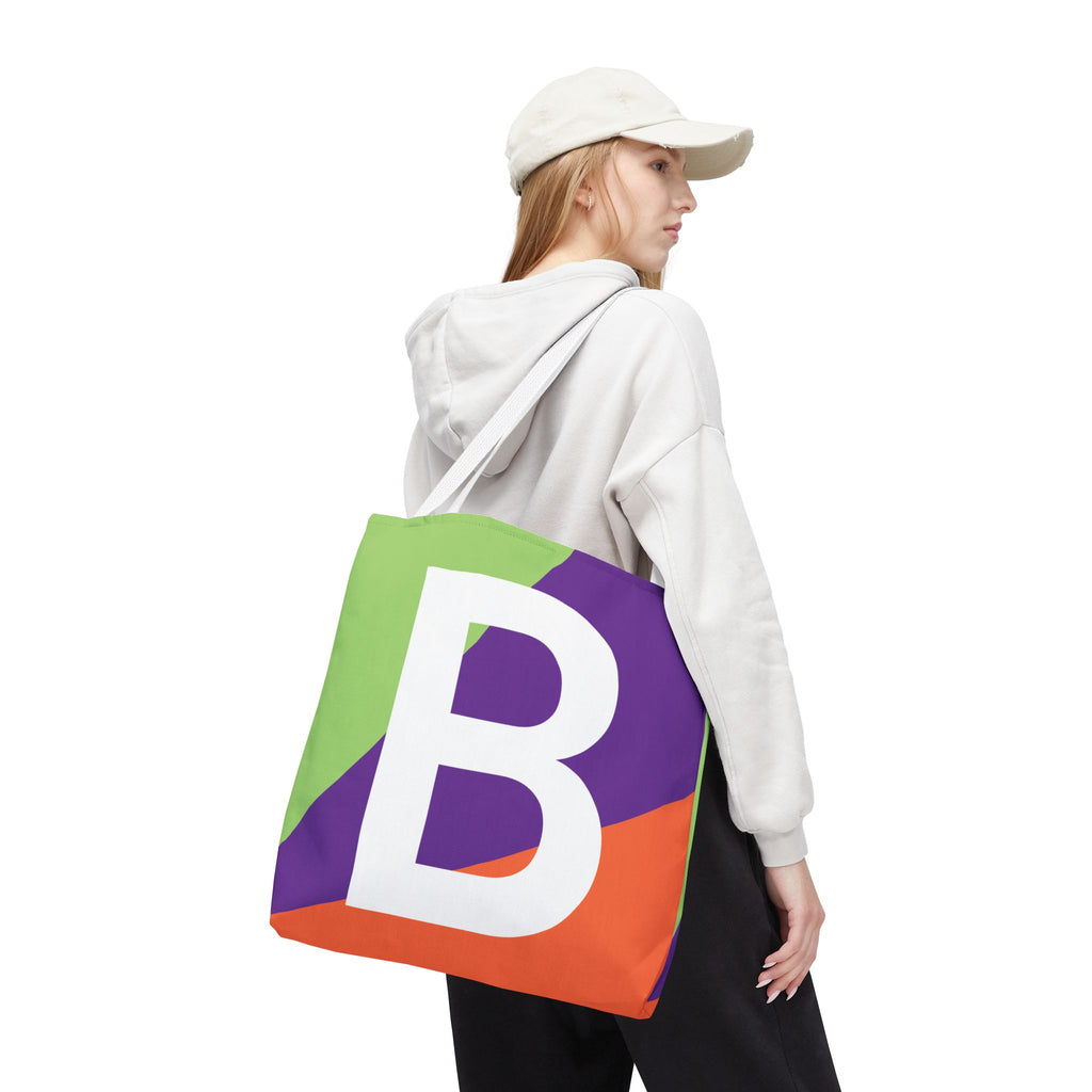 Monogram 'B' Colorblock Tote Bag — Personalized Initial B Shoulder Tote