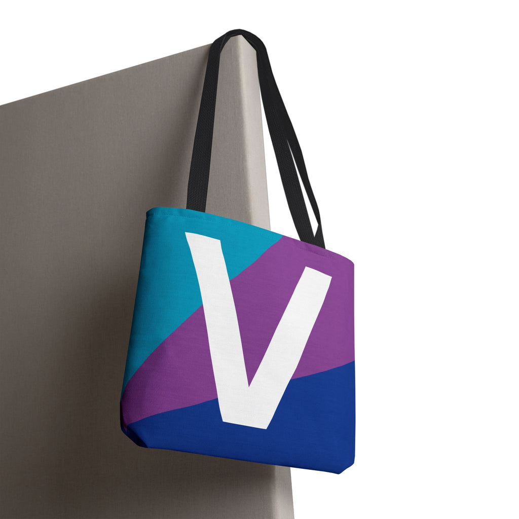 Monogram 'V' Colorblock Tote Bag — Personalized Initial V Shoulder Tote