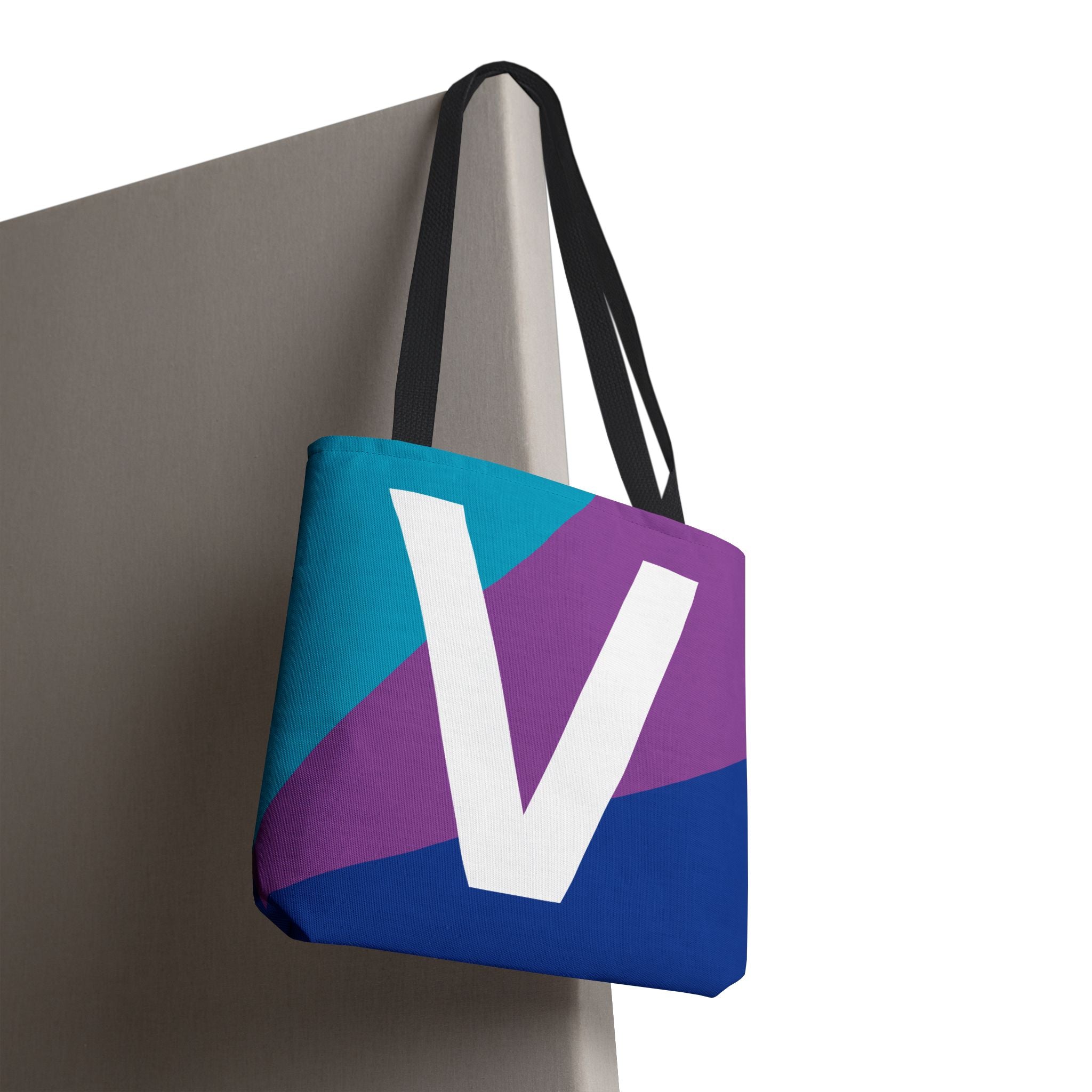 Monogram 'V' Colorblock Tote Bag — Personalized Initial V Shoulder Tote