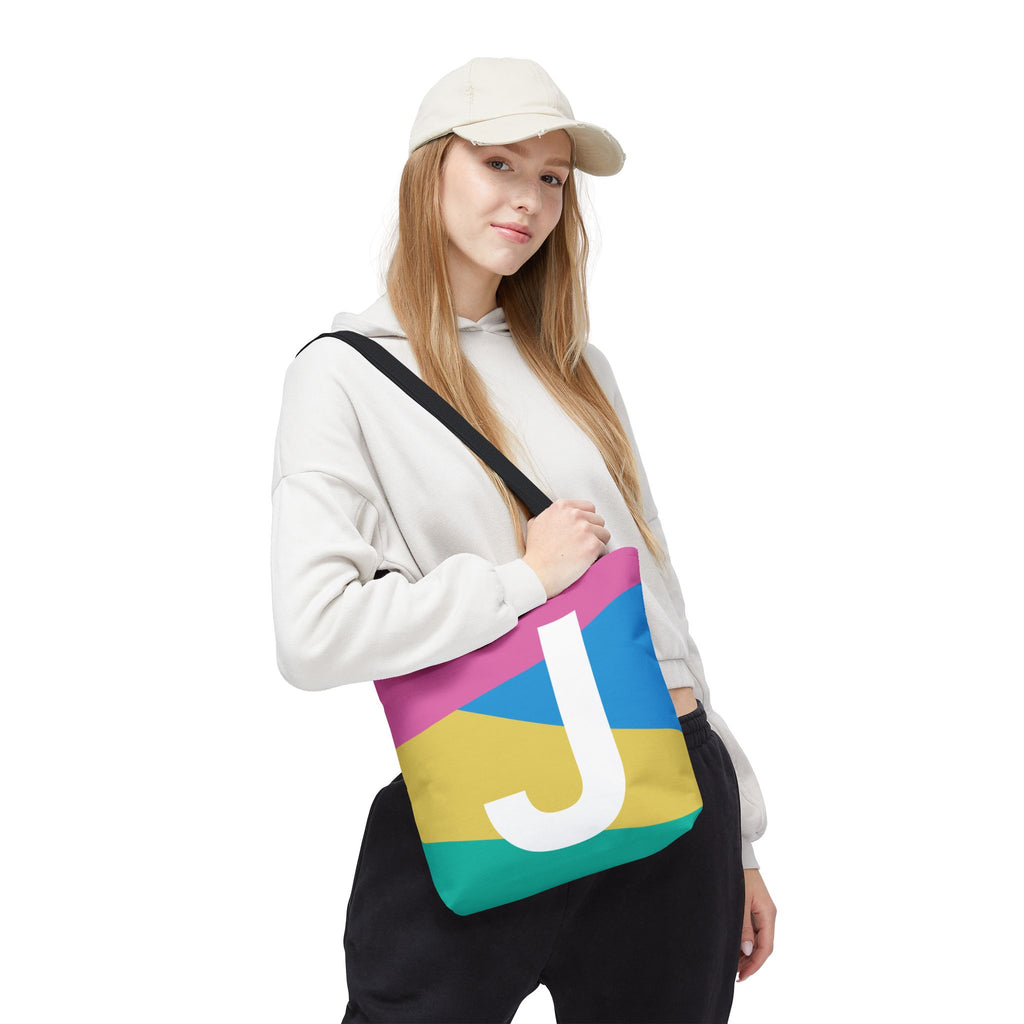 Monogram 'J' Colorblock Tote Bag — Personalized Initial J Shoulder Tote