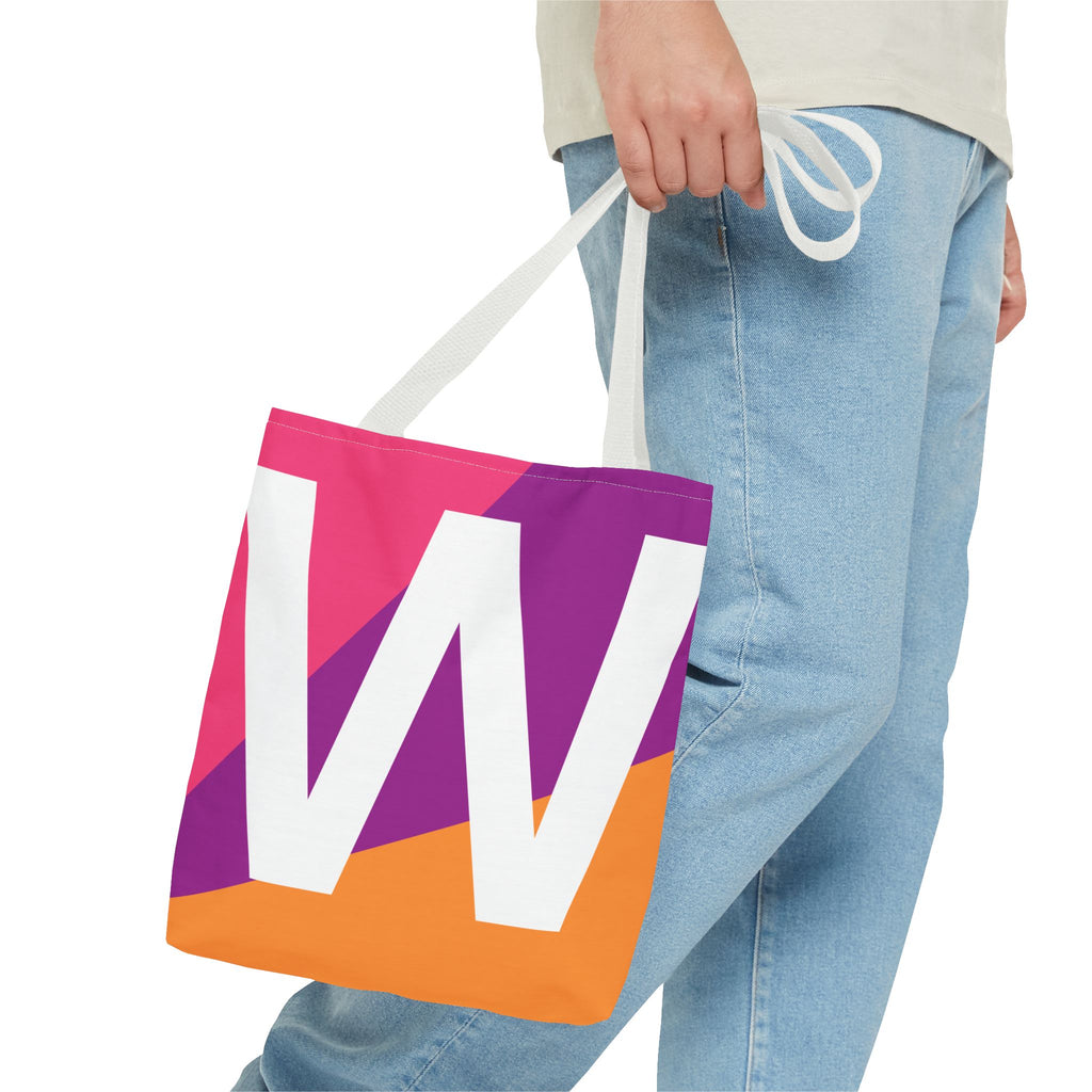 Monogram 'W' Colorblock Tote Bag — Personalized Initial W Shoulder Tote