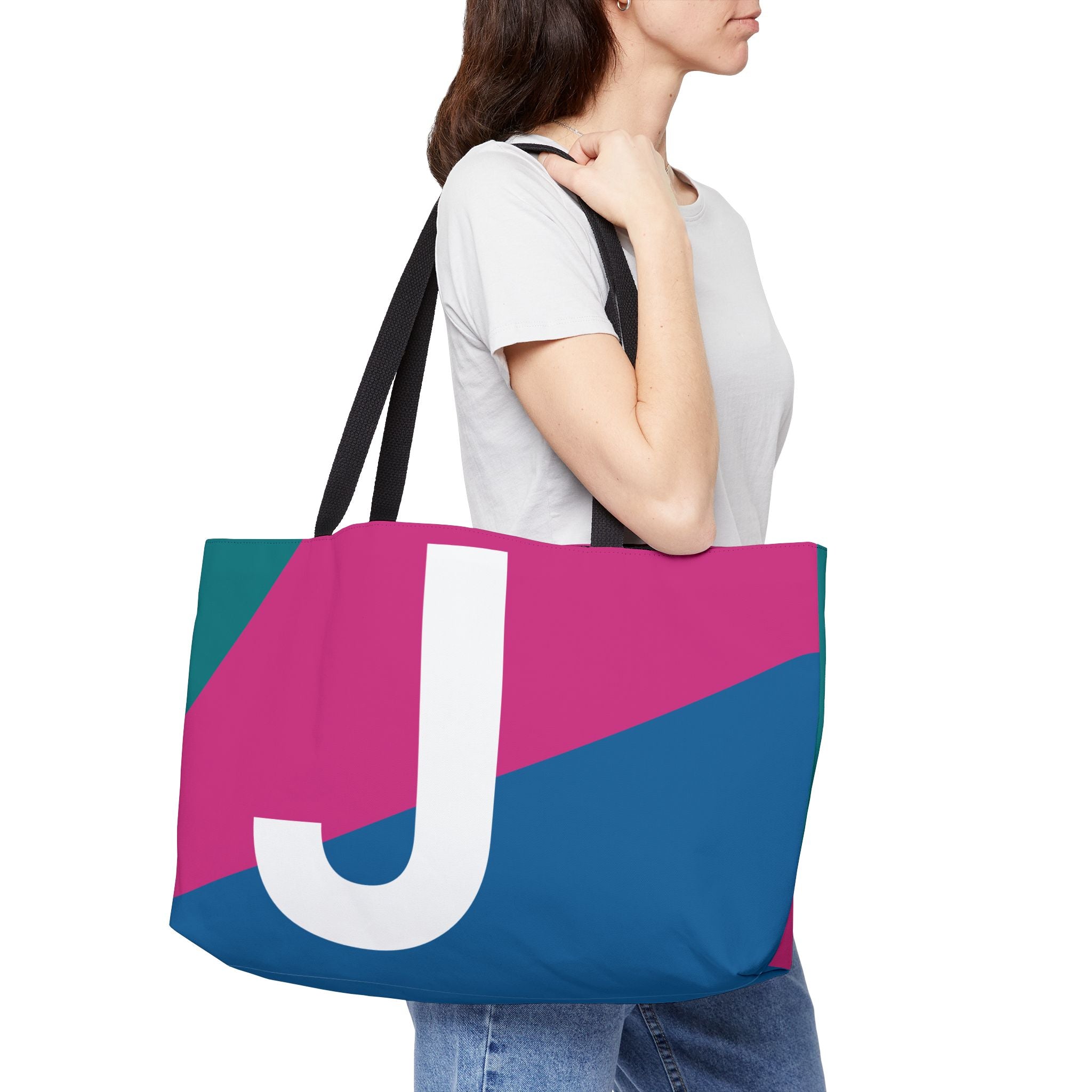 Personalized 'J' Colorblock Tote Bag — Monogram Weekender Tote