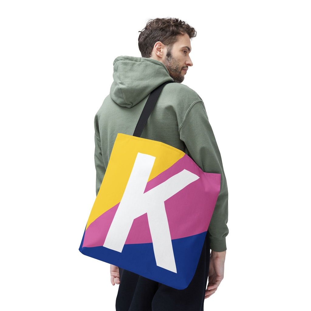 Monogram 'K' Colorblock Tote Bag — Personalized Initial K Shoulder Tote