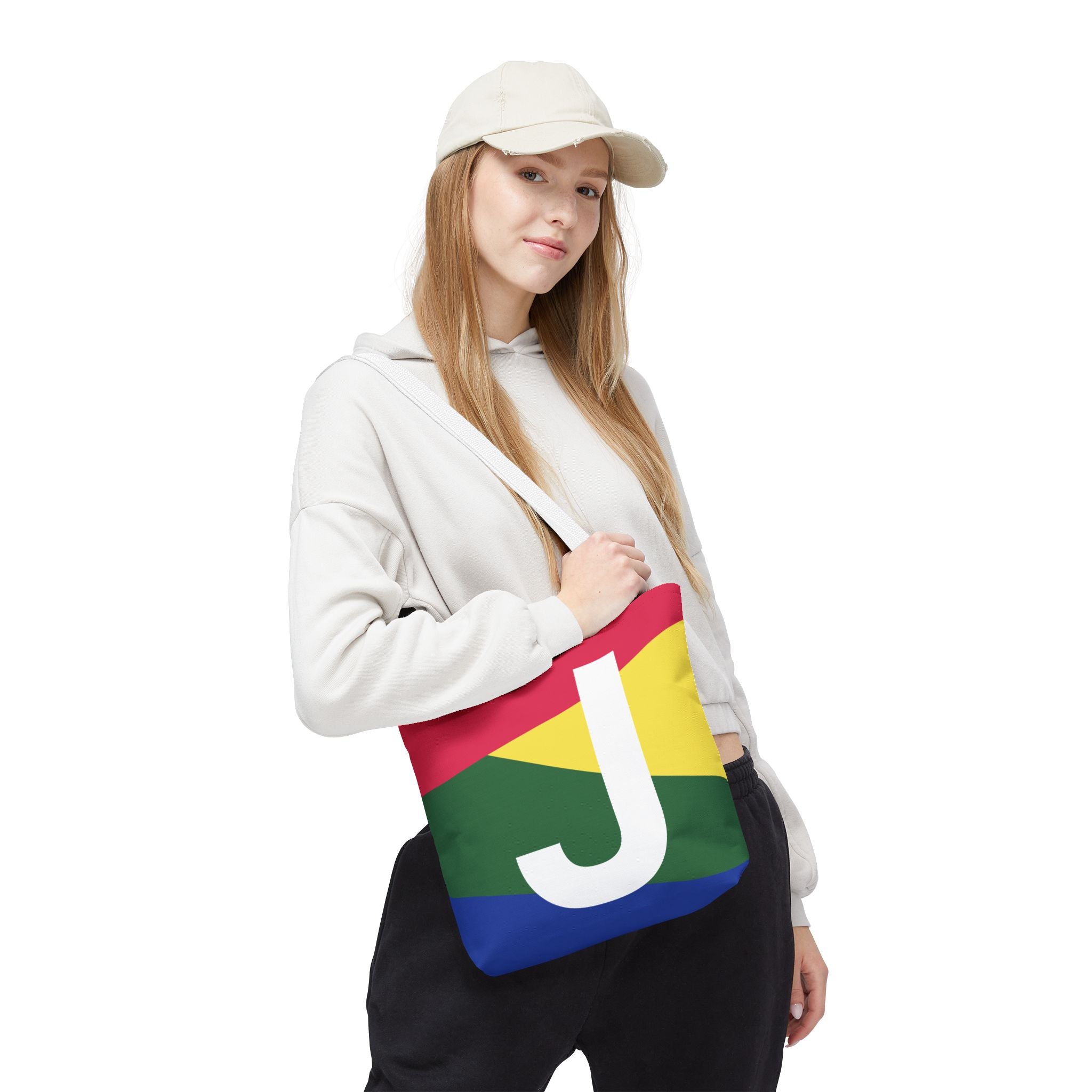 Monogram 'J' Colorblock Tote Bag — Personalized Initial J Shoulder Tote