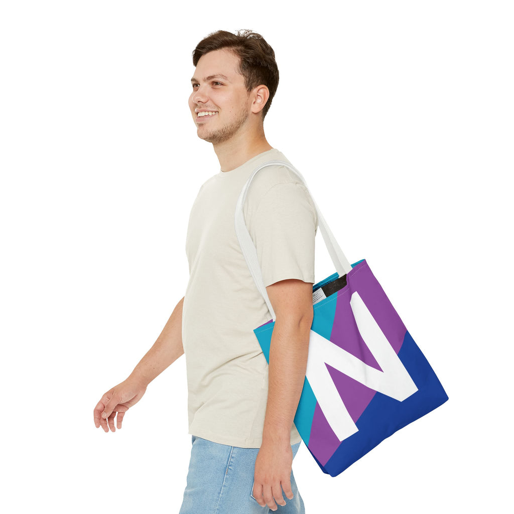Monogram 'N' Colorblock Tote Bag — Personalized Initial N Shoulder Tote