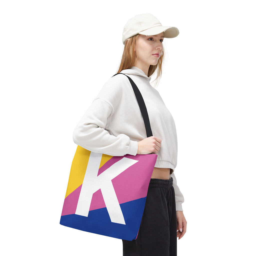Monogram 'K' Colorblock Tote Bag — Personalized Initial K Shoulder Tote