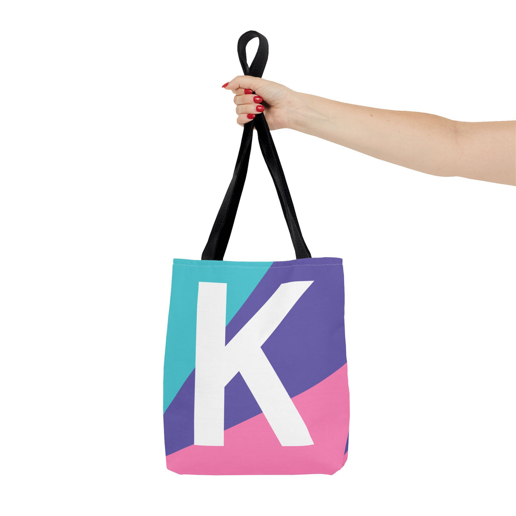 Monogram 'K' Colorblock Tote Bag — Personalized Initial K Shoulder Tote