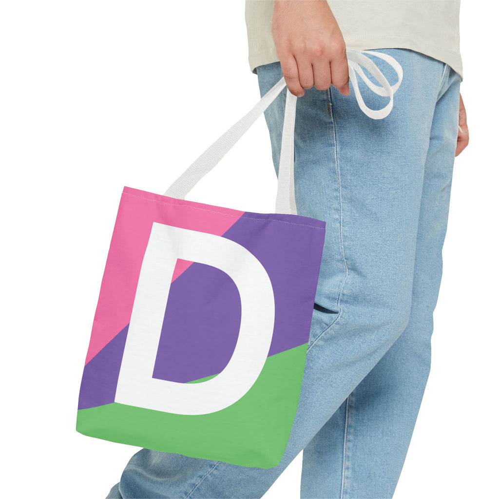 Monogram 'D' Colorblock Tote Bag — Personalized Initial D Shoulder Tote