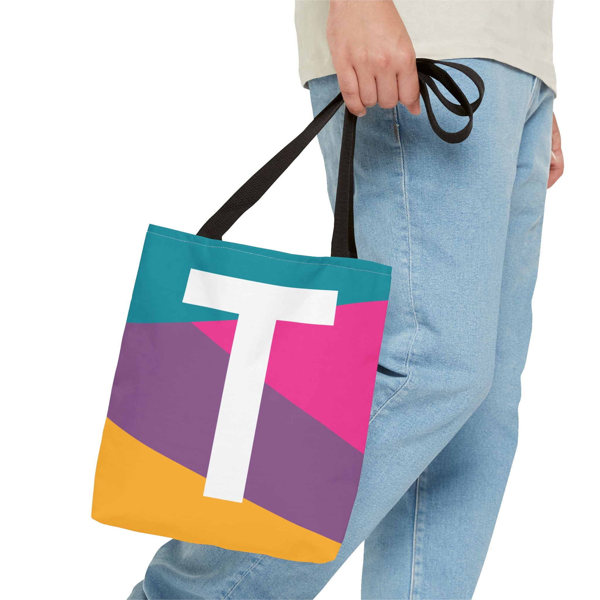 Monogram 'T' Colorblock Tote Bag — Personalized Initial T Shoulder Tote