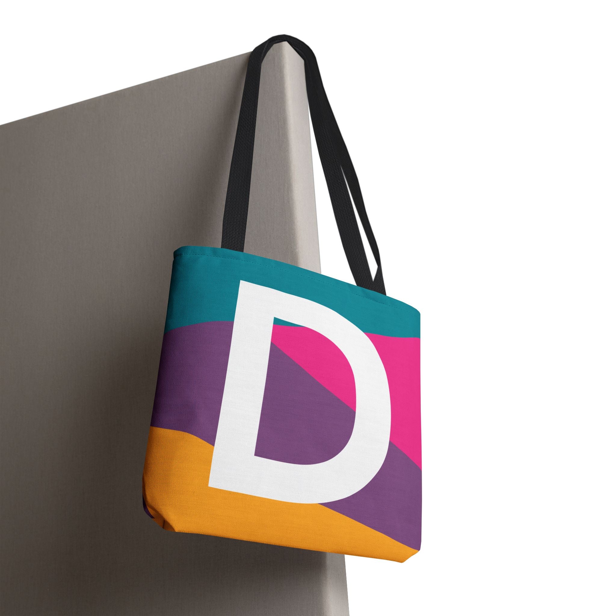 Monogram 'D' Colorblock Tote Bag — Personalized Initial D Shoulder Tote
