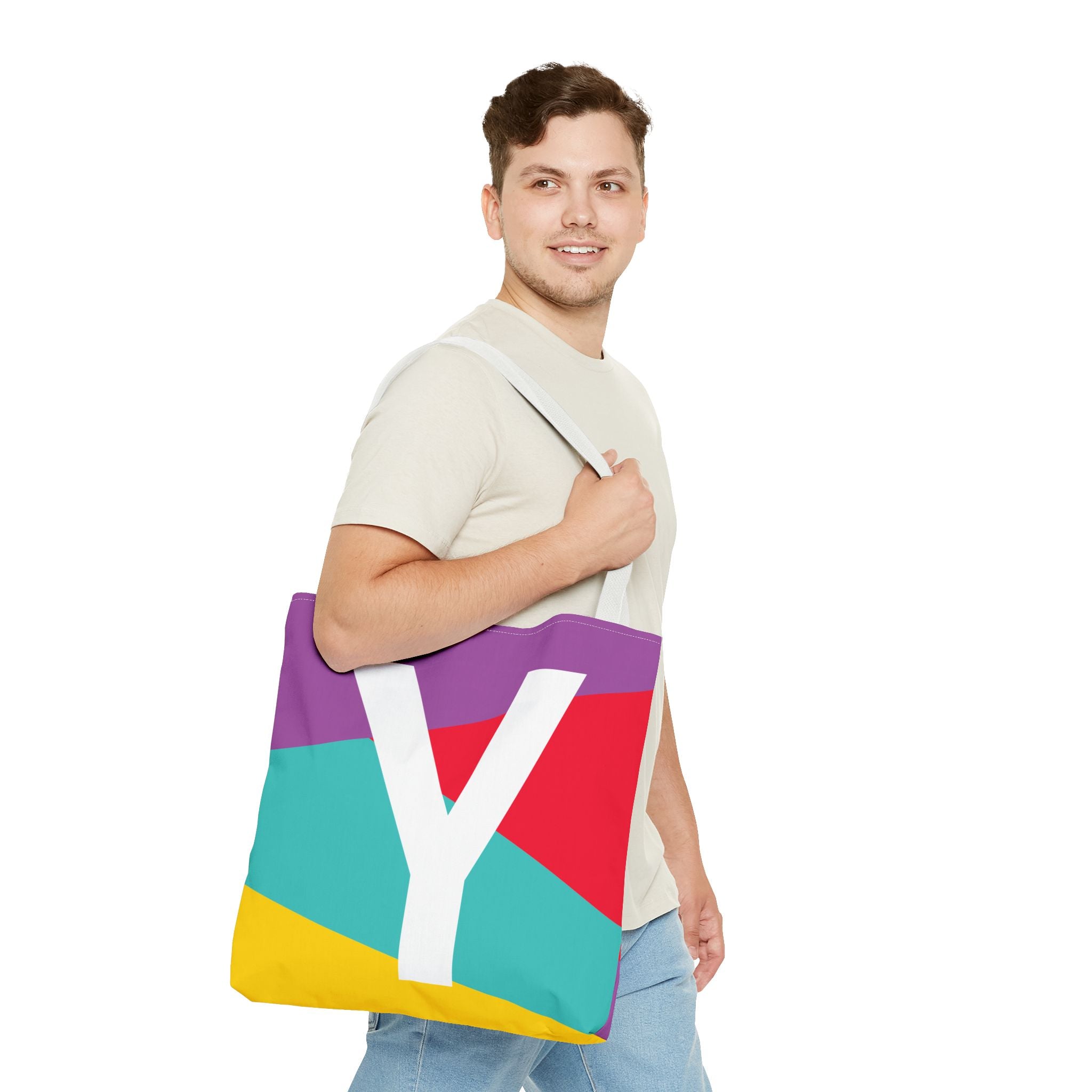 Monogram 'Y' Colorblock Tote Bag — Personalized Initial Y Shoulder Tote