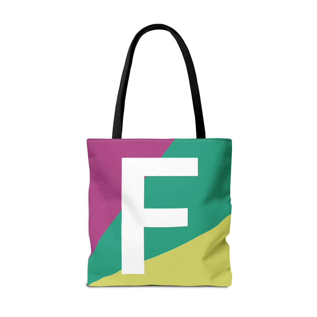 Monogram 'F' Colorblock Tote Bag — Personalized Initial F Shoulder Tote