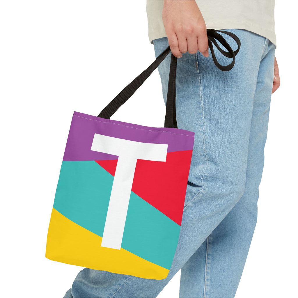 Monogram 'T' Colorblock Tote Bag — Personalized Initial T Shoulder Tote