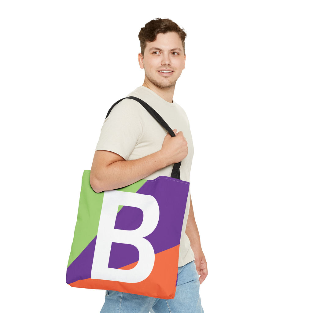 Monogram 'B' Colorblock Tote Bag — Personalized Initial B Shoulder Tote