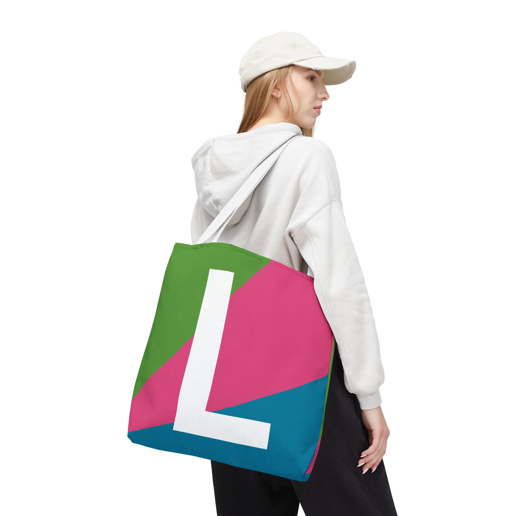 Monogram 'L' Colorblock Tote Bag — Personalized Initial L Shoulder Tote