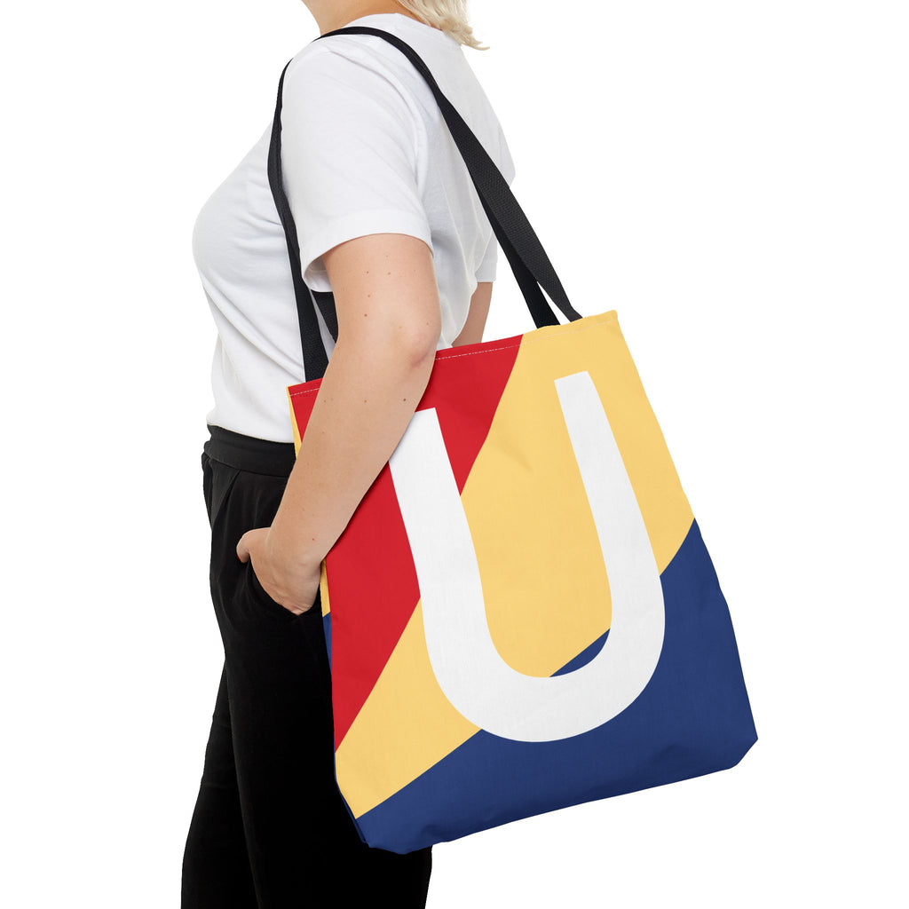 Monogram 'U' Colorblock Tote Bag — Personalized Initial U Shoulder Tote
