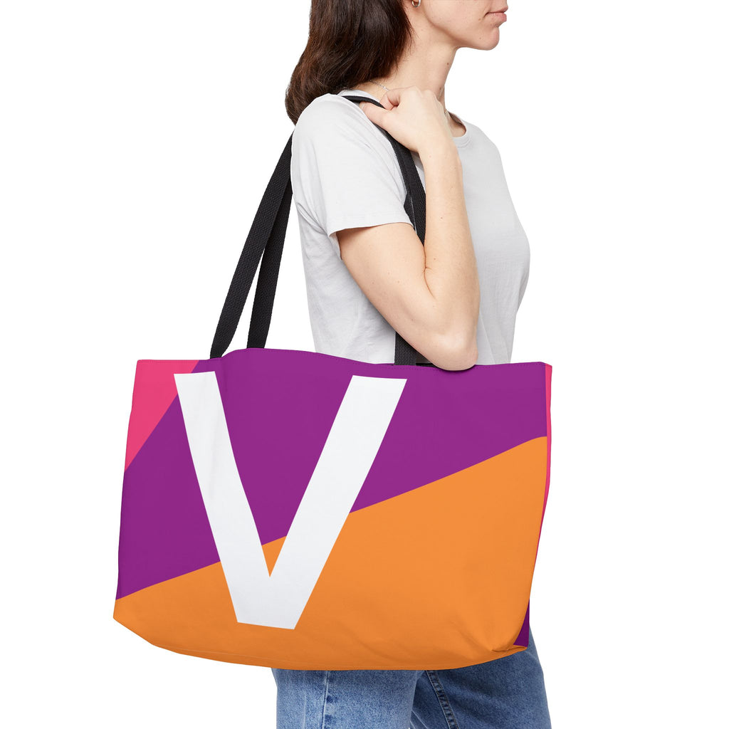Personalized 'V' Colorblock Tote Bag — Monogram Weekender Tote