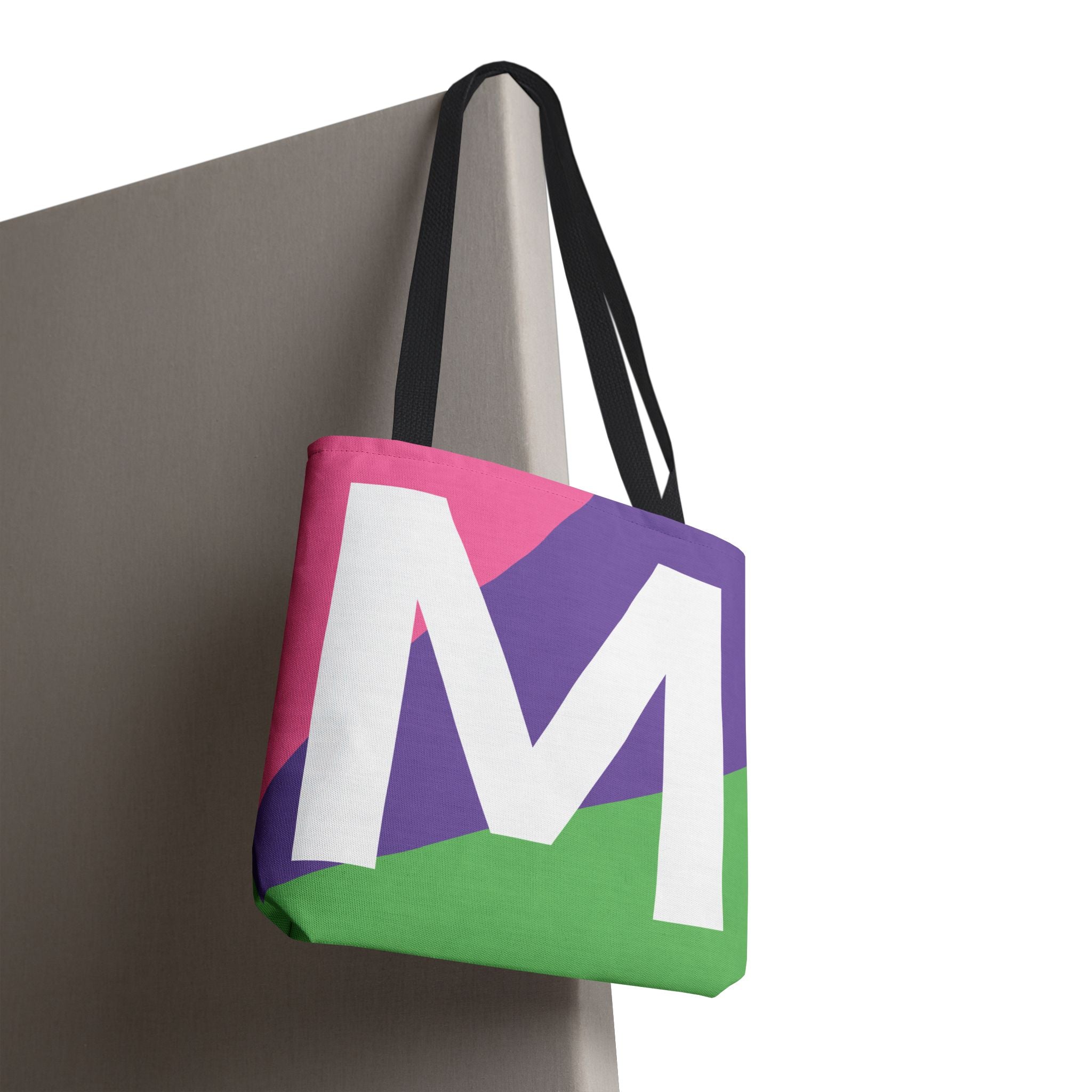 Monogram 'M' Colorblock Tote Bag — Personalized Initial M Shoulder Tote