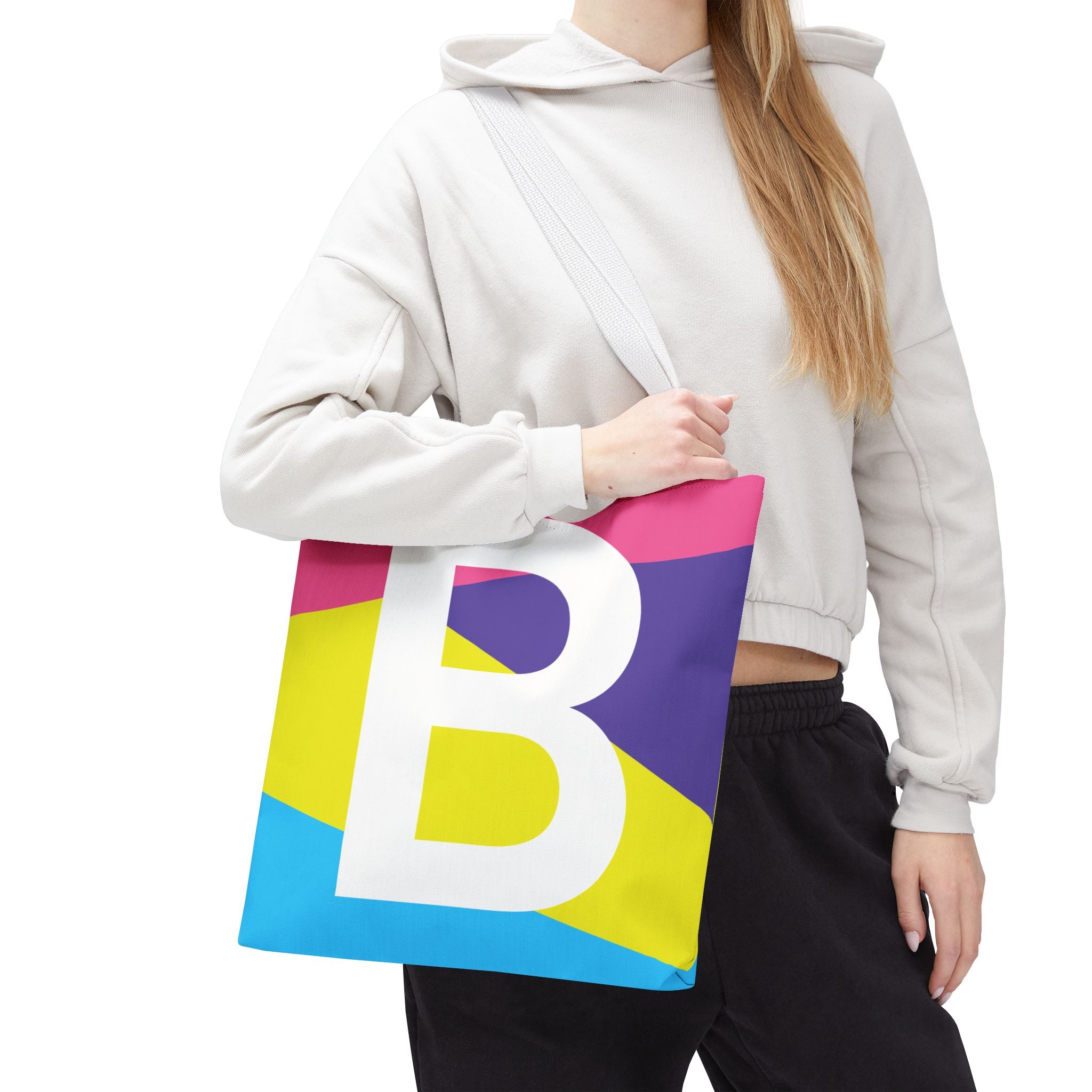 Monogram 'B' Colorblock Tote Bag — Personalized Initial B Shoulder Tote
