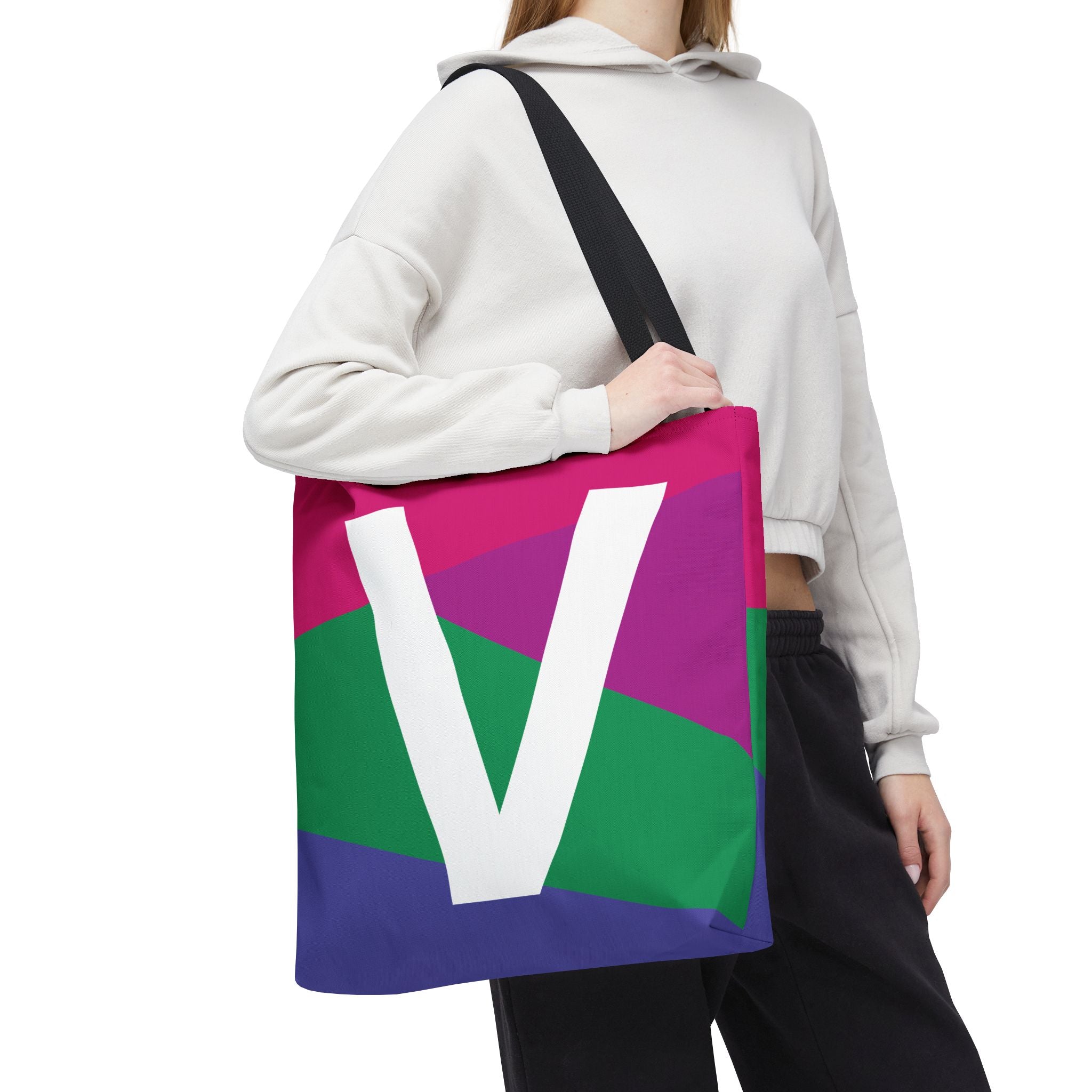 Monogram 'V' Colorblock Tote Bag — Personalized Initial V Shoulder Tote
