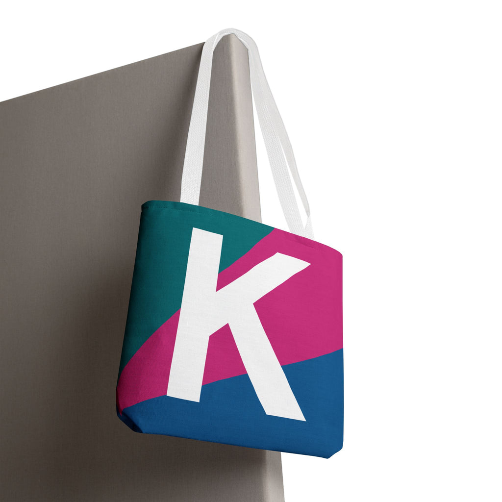 Monogram 'K' Colorblock Tote Bag — Personalized Initial K Shoulder Tote