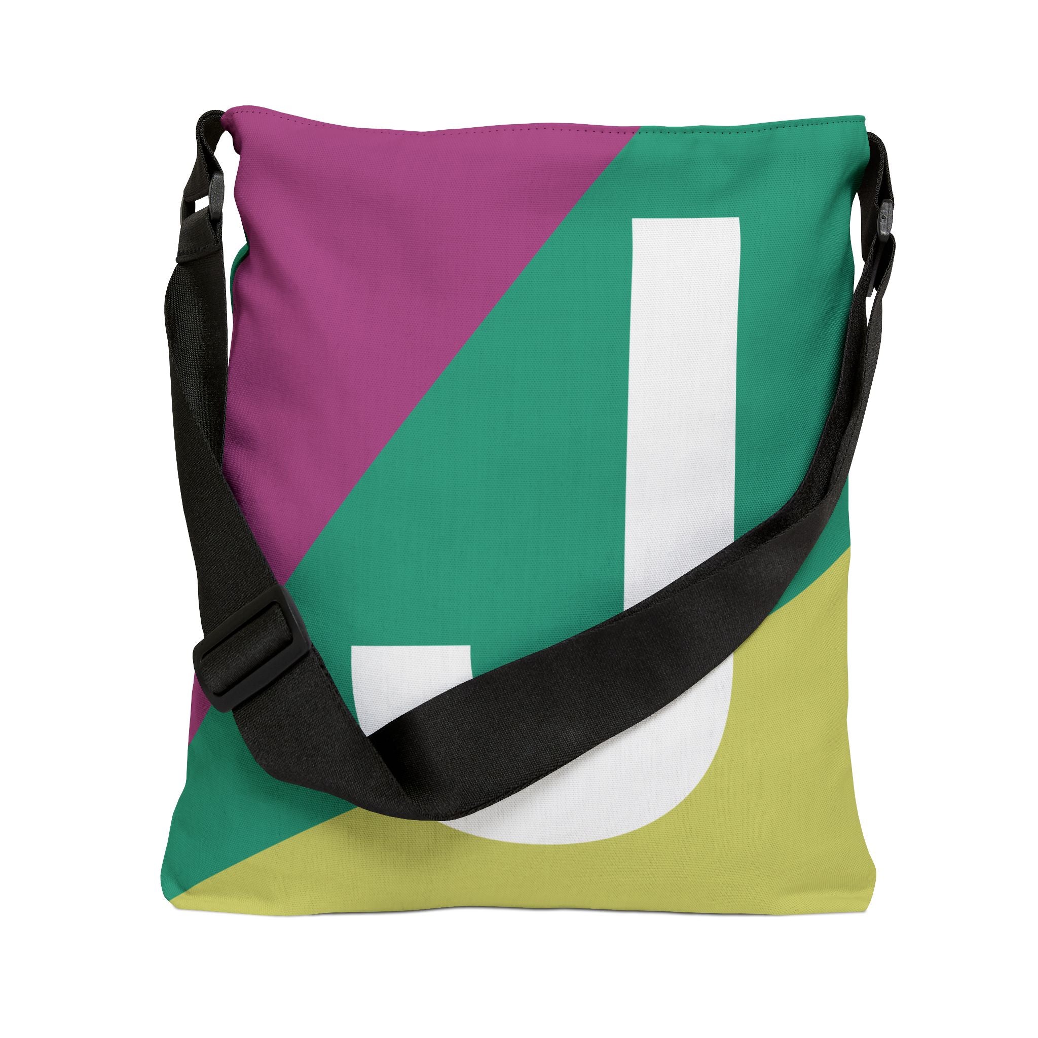 Initial Letter 'J' Colorblock Adjustable Tote Bag — Monogram Alphabet Shoulder Bag