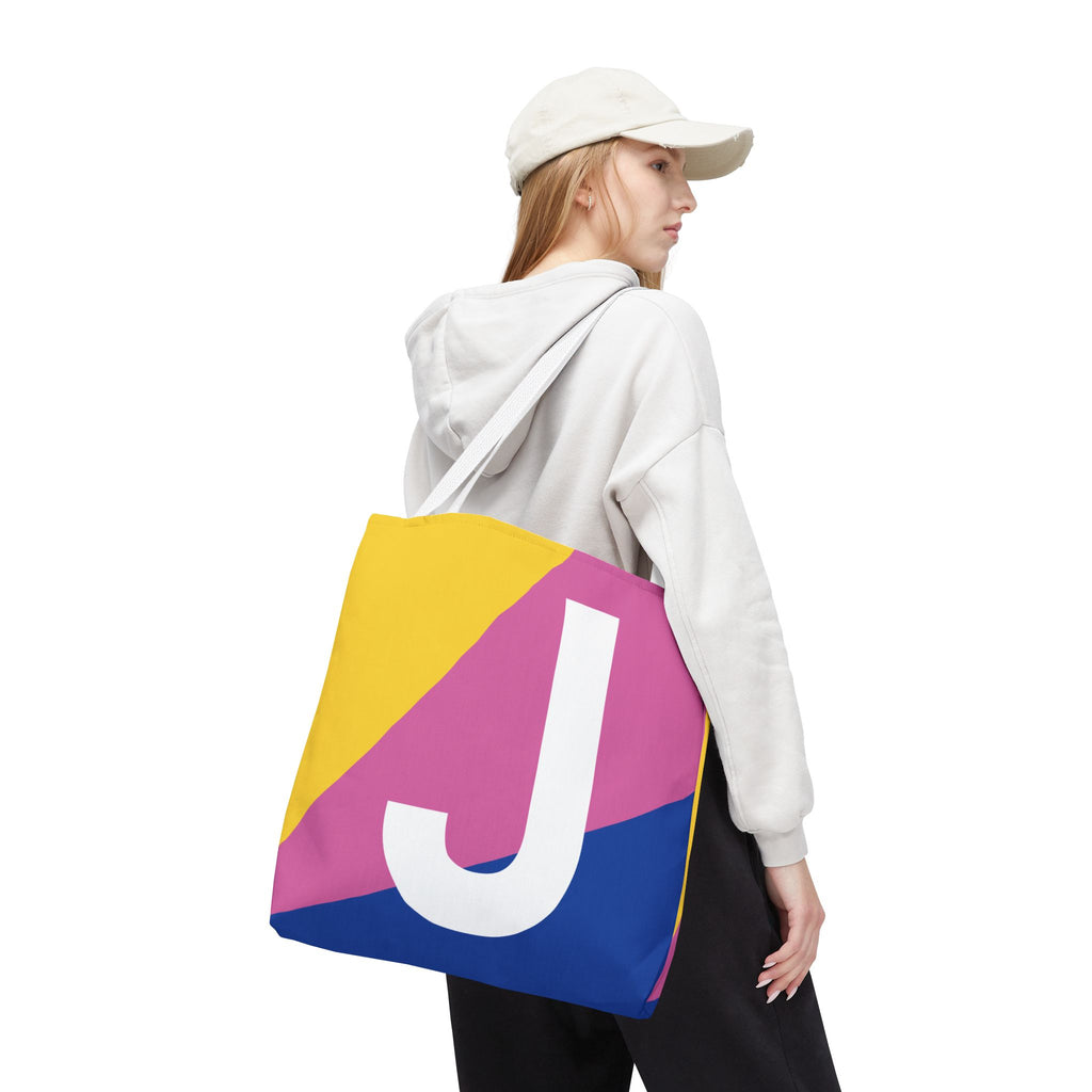 Monogram 'J' Colorblock Tote Bag — Personalized Initial J Shoulder Tote