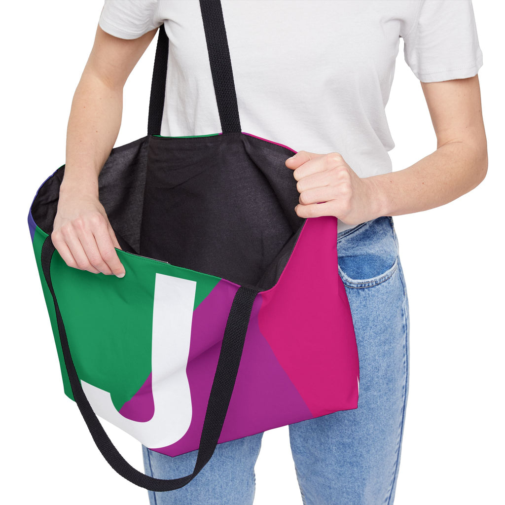 Personalized 'J' Colorblock Tote Bag — Monogram Weekender Tote