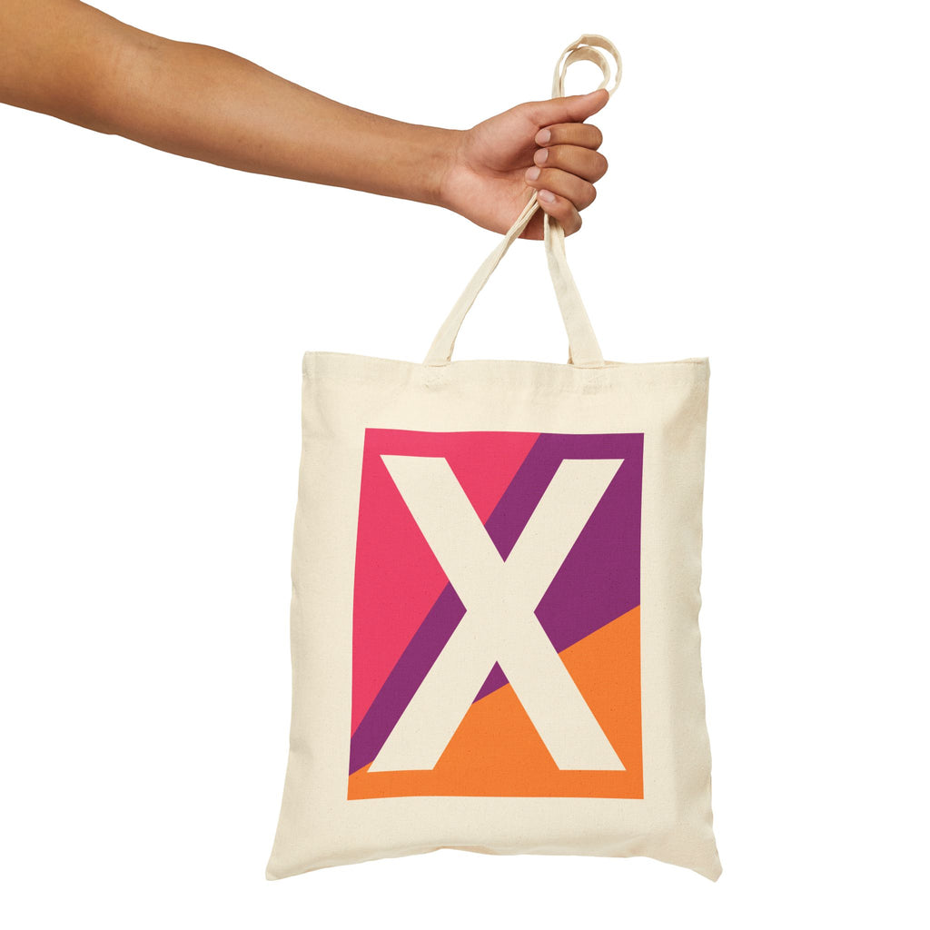 Initial X Colorblock Canvas Tote Bag — Monogram Letter X Reusable Grocery Tote