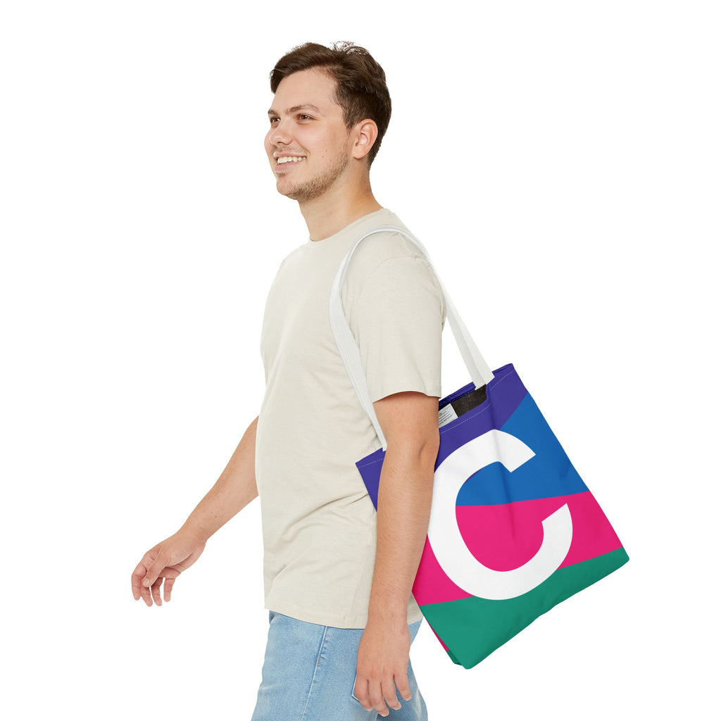 Monogram 'C' Colorblock Tote Bag — Personalized Initial C Shoulder Tote