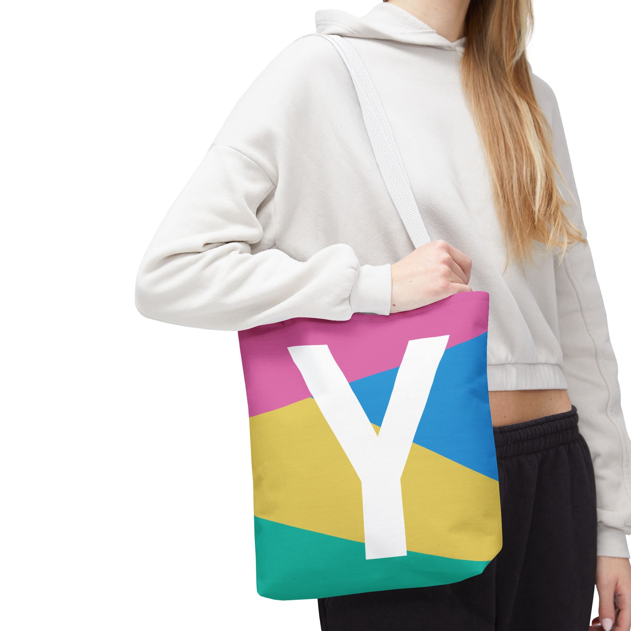 Monogram 'Y' Colorblock Tote Bag — Personalized Initial Y Shoulder Tote