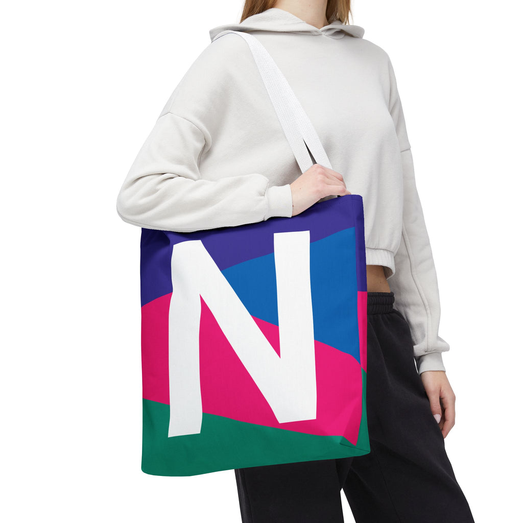 Monogram 'N' Colorblock Tote Bag — Personalized Initial N Shoulder Tote