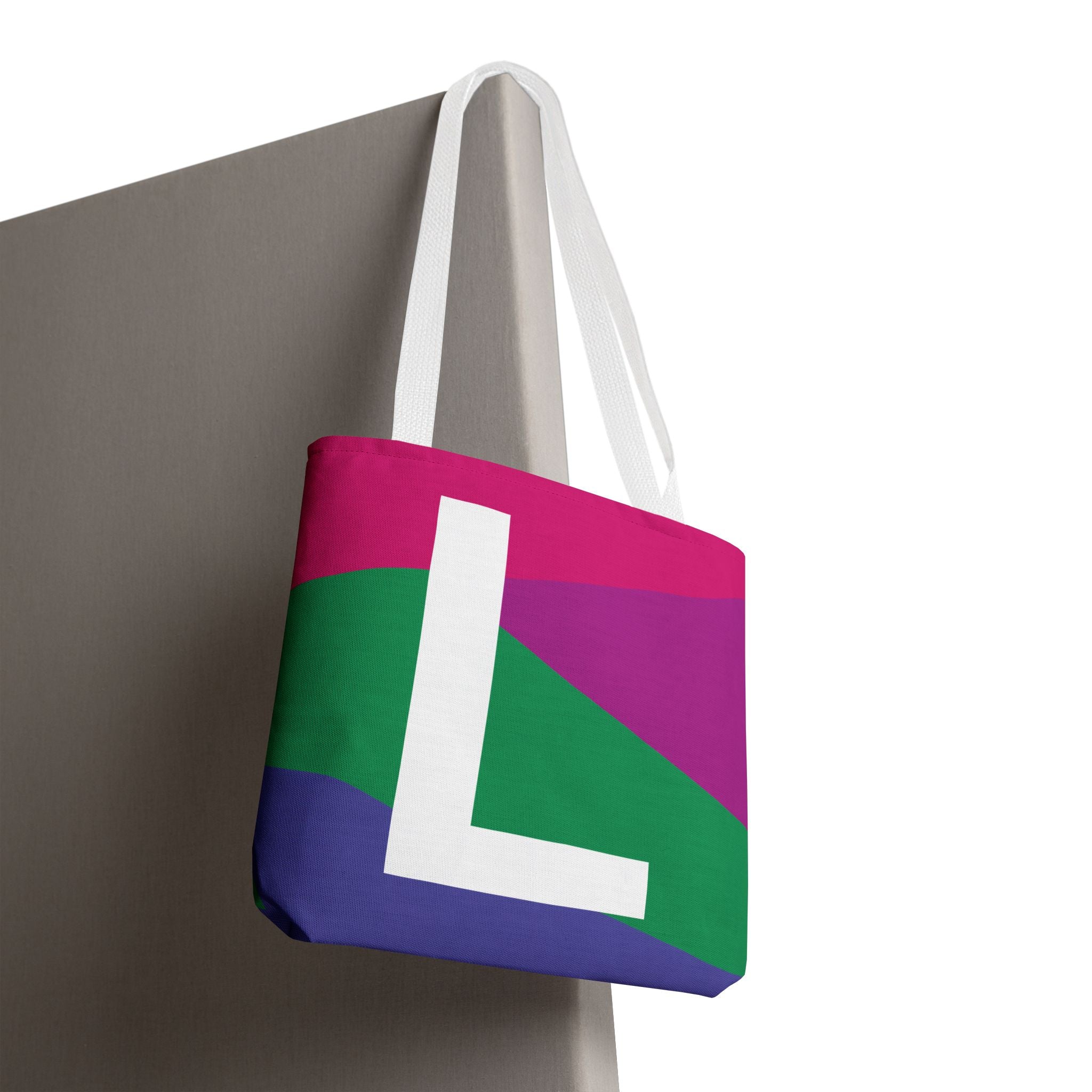 Monogram 'L' Colorblock Tote Bag — Personalized Initial L Shoulder Tote
