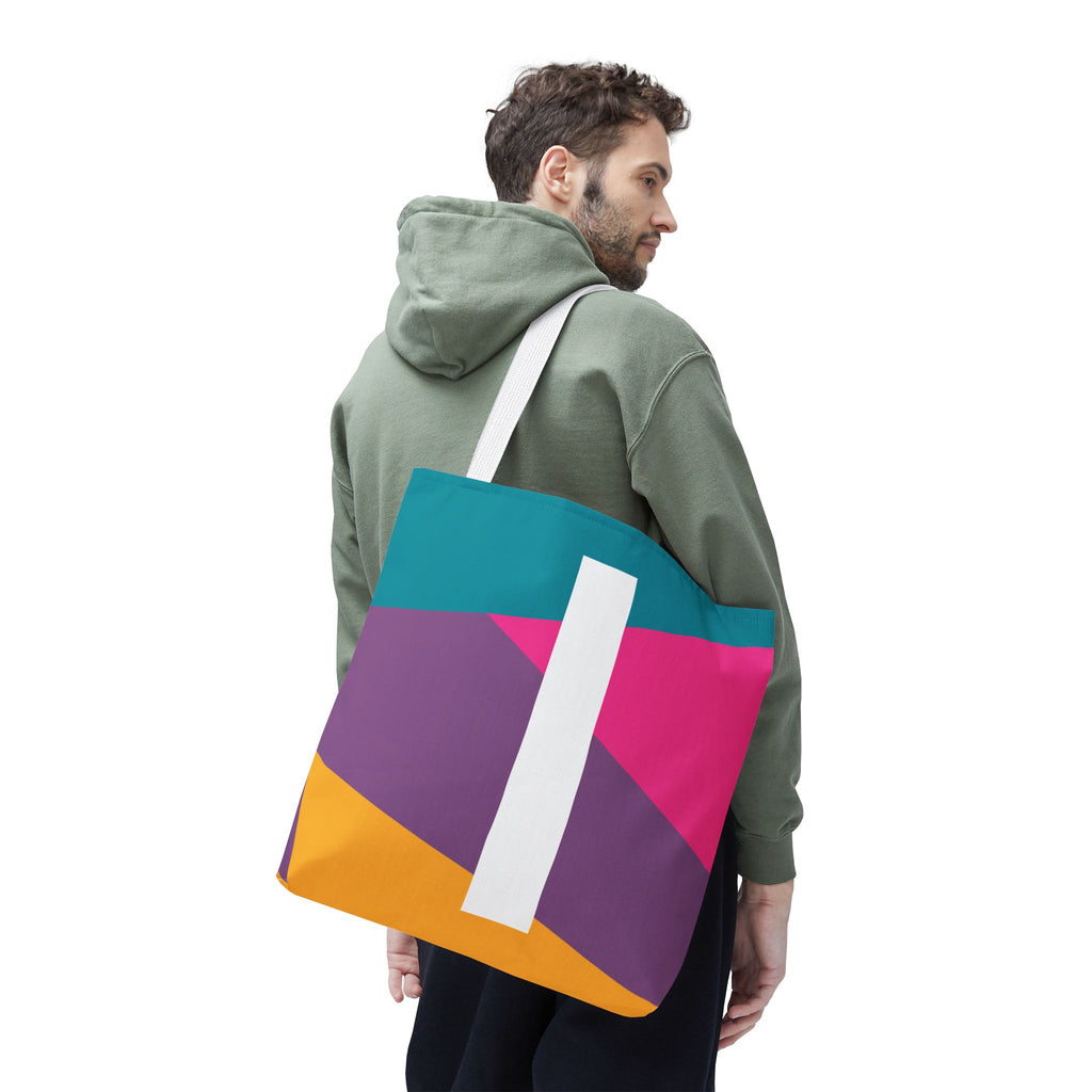Monogram 'I' Colorblock Tote Bag — Personalized Initial I Shoulder Tote