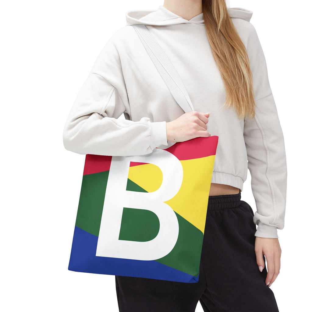 Monogram 'B' Colorblock Tote Bag — Personalized Initial B Shoulder Tote