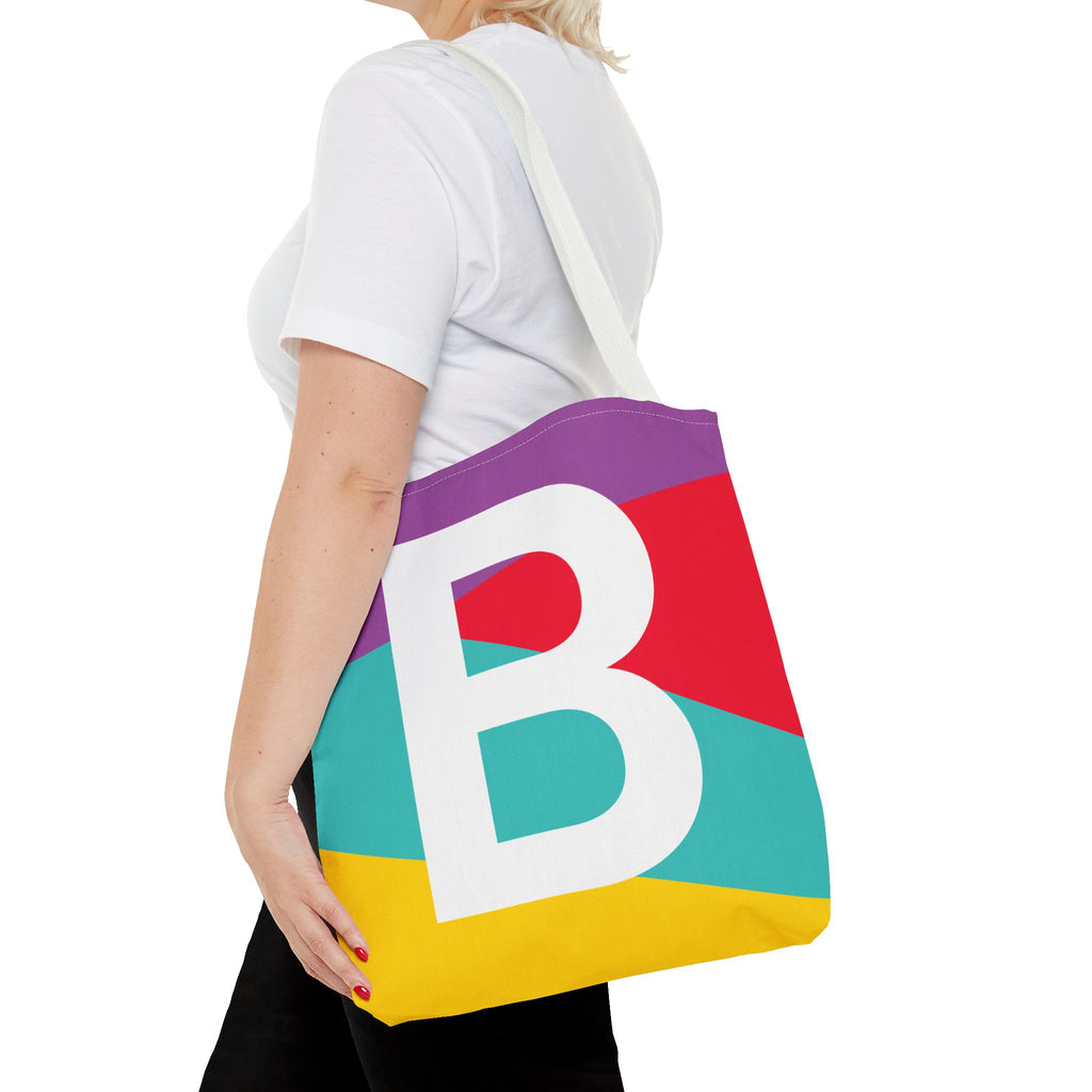 Monogram 'B' Colorblock Tote Bag — Personalized Initial B Shoulder Tote