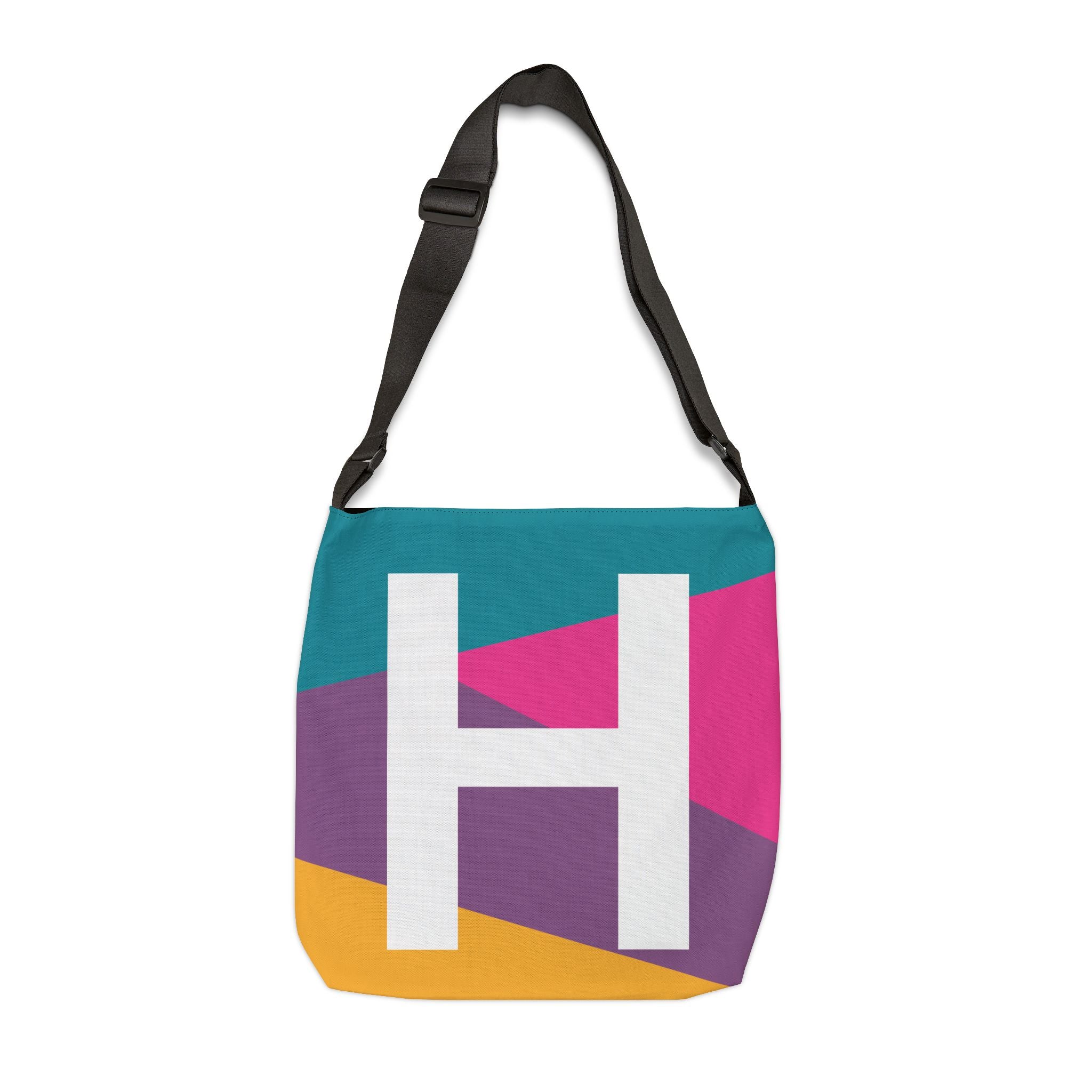 Initial Letter 'H' Colorblock Adjustable Tote Bag — Monogram Alphabet Shoulder Bag