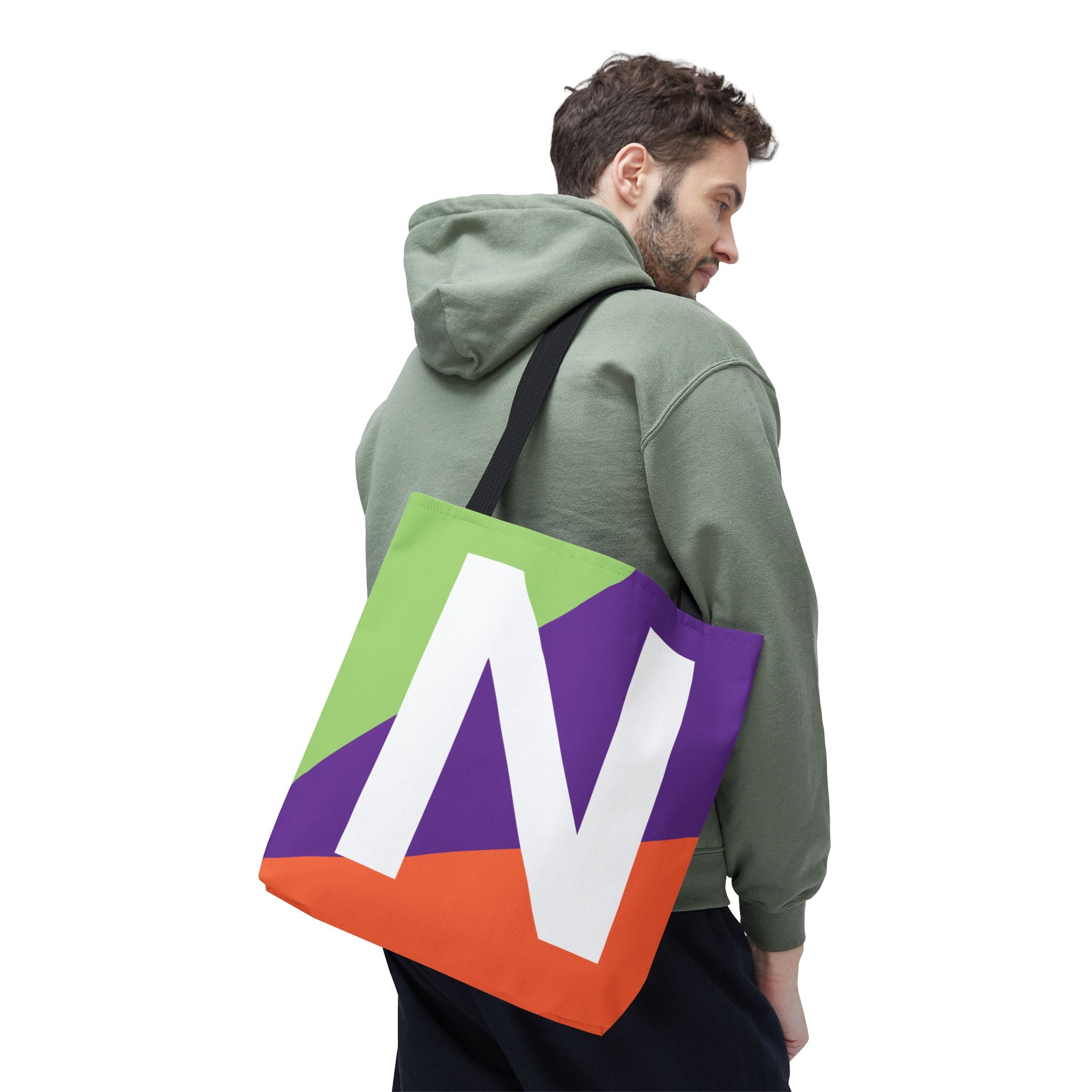 Monogram 'N' Colorblock Tote Bag — Personalized Initial N Shoulder Tote