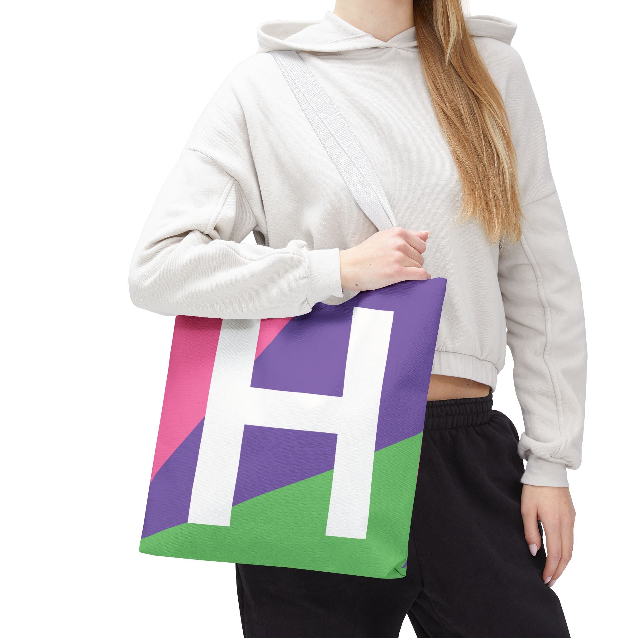 Monogram 'H' Colorblock Tote Bag — Personalized Initial H Shoulder Tote