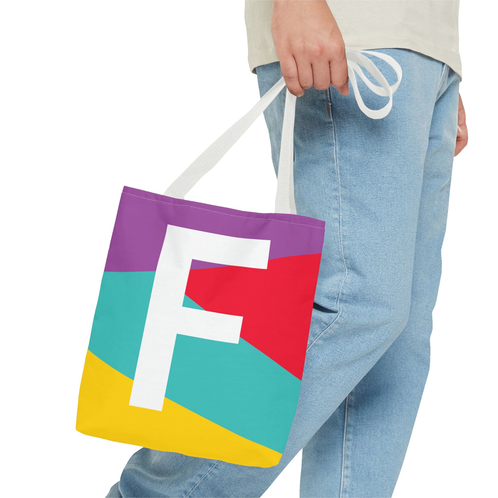 Monogram 'F' Colorblock Tote Bag — Personalized Initial F Shoulder Tote