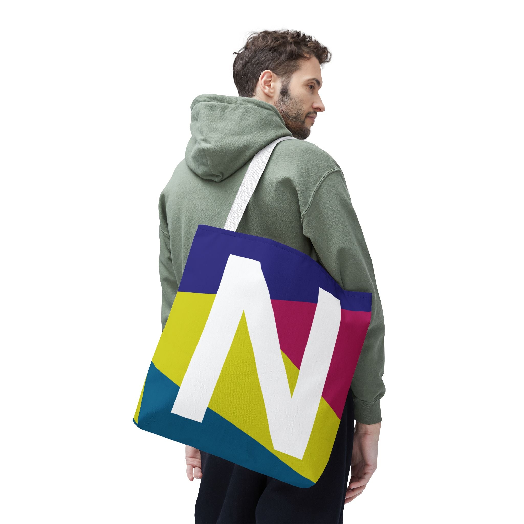 Monogram 'N' Colorblock Tote Bag — Personalized Initial N Shoulder Tote