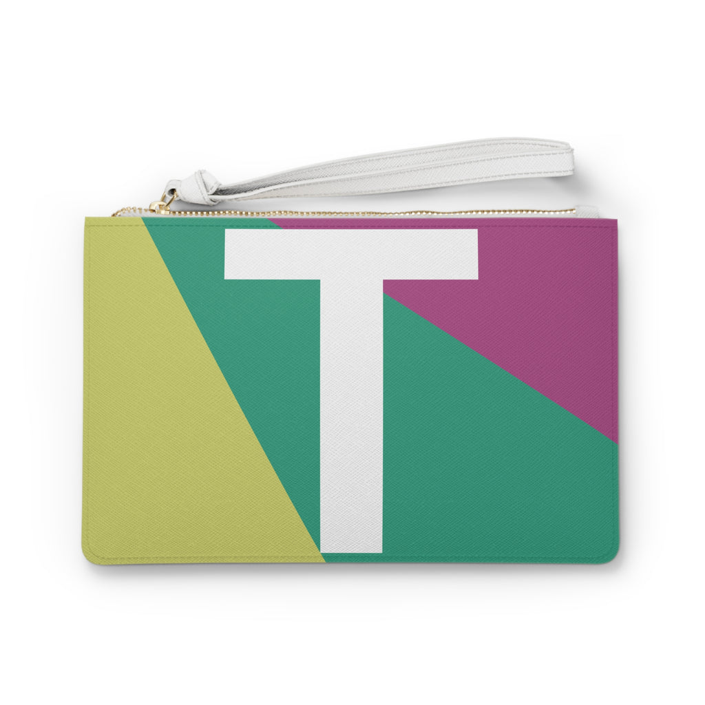 Monogram 'T' Colorblock Clutch Bag — Bold Geometric Wristlet for Everyday & Gifts