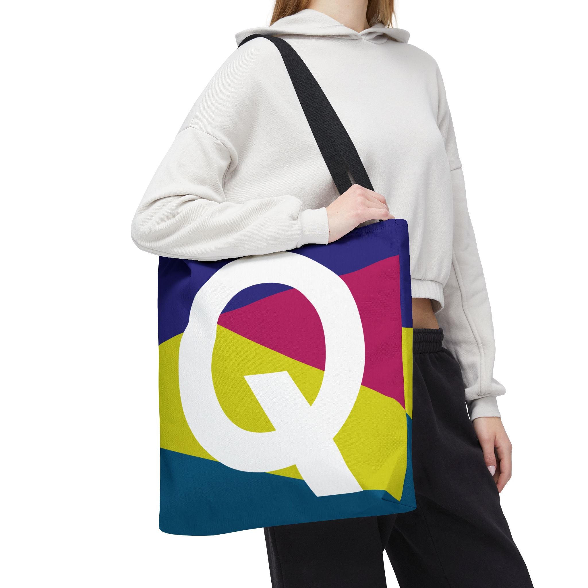 Monogram 'Q' Colorblock Tote Bag — Personalized Initial Q Shoulder Tote