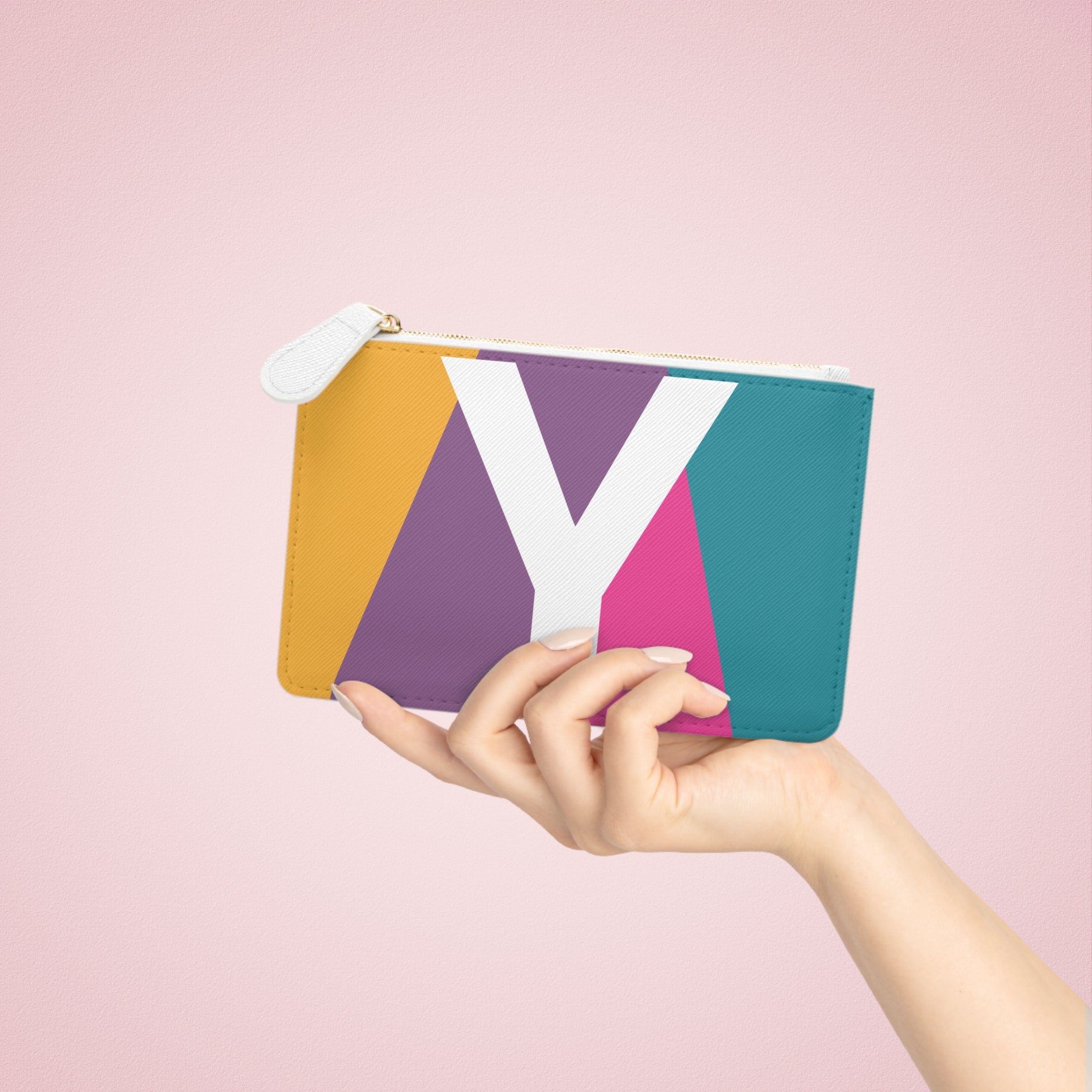 Initial Y Mini Clutch — Colorblock Monogram Wristlet Wallet