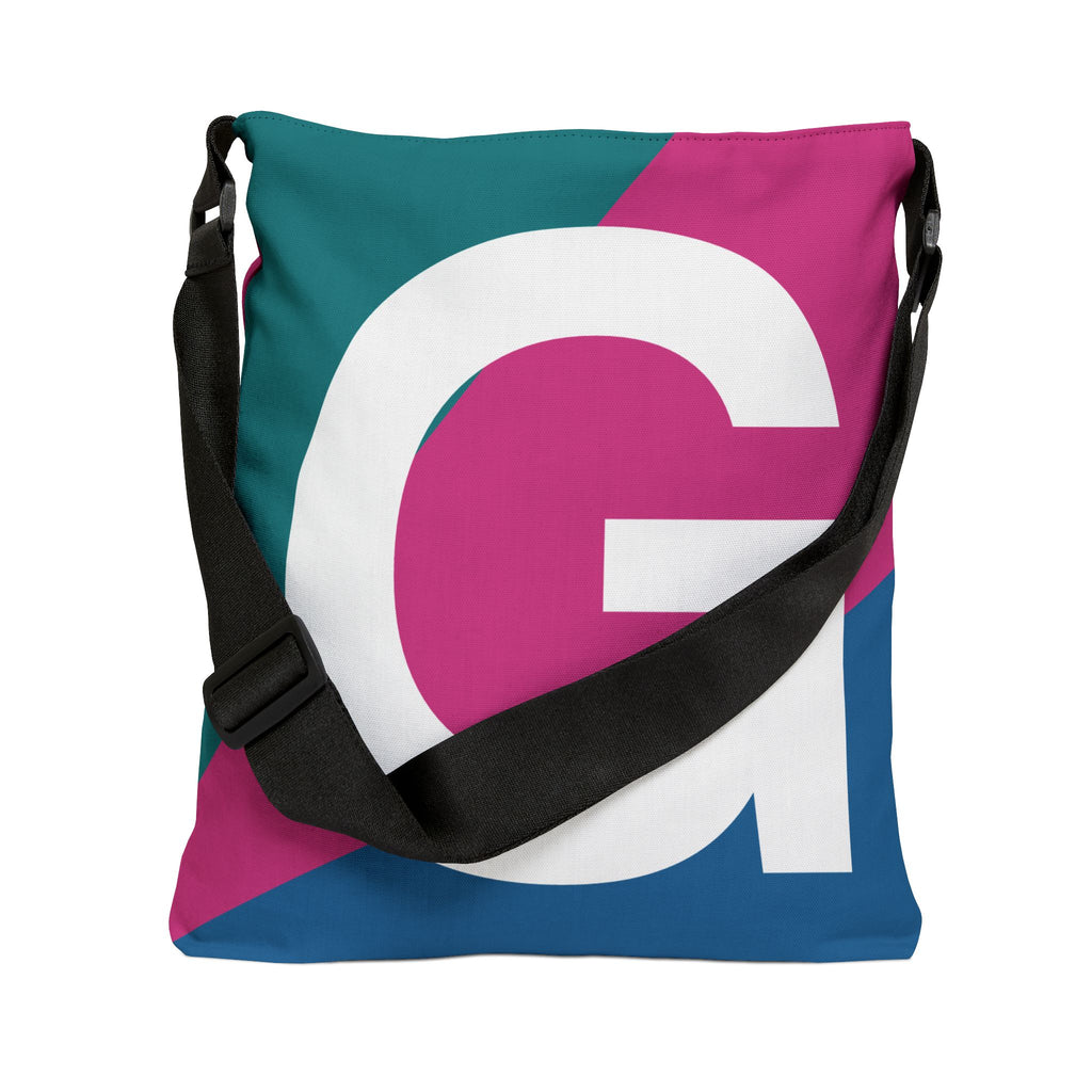 Initial Letter 'G' Colorblock Adjustable Tote Bag — Monogram Alphabet Shoulder Bag