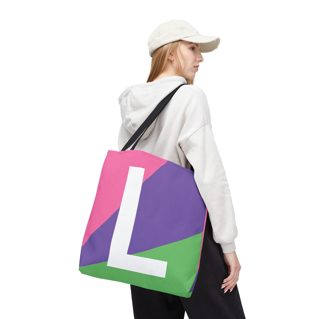 Monogram 'L' Colorblock Tote Bag — Personalized Initial L Shoulder Tote