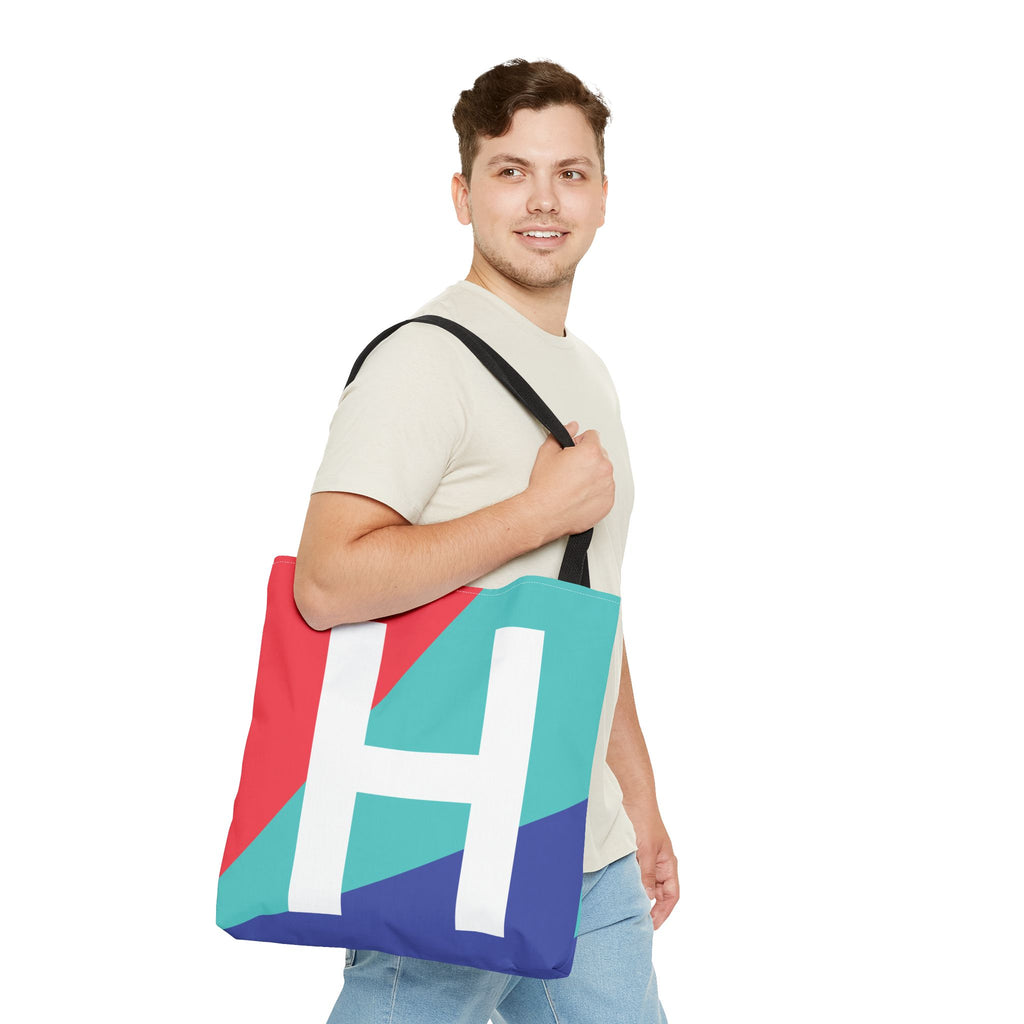 Monogram 'H' Colorblock Tote Bag — Personalized Initial H Shoulder Tote