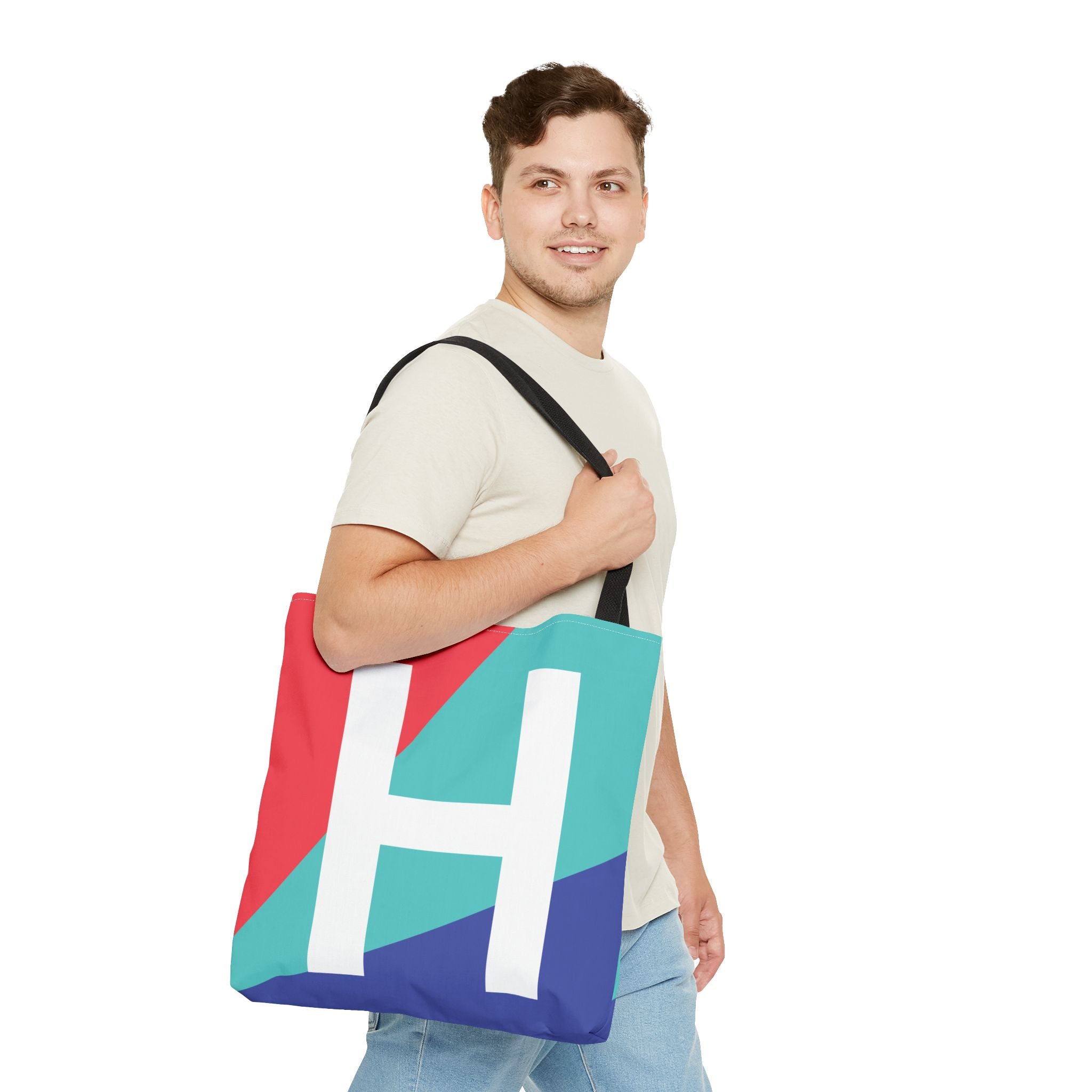 Monogram 'H' Colorblock Tote Bag — Personalized Initial H Shoulder Tote
