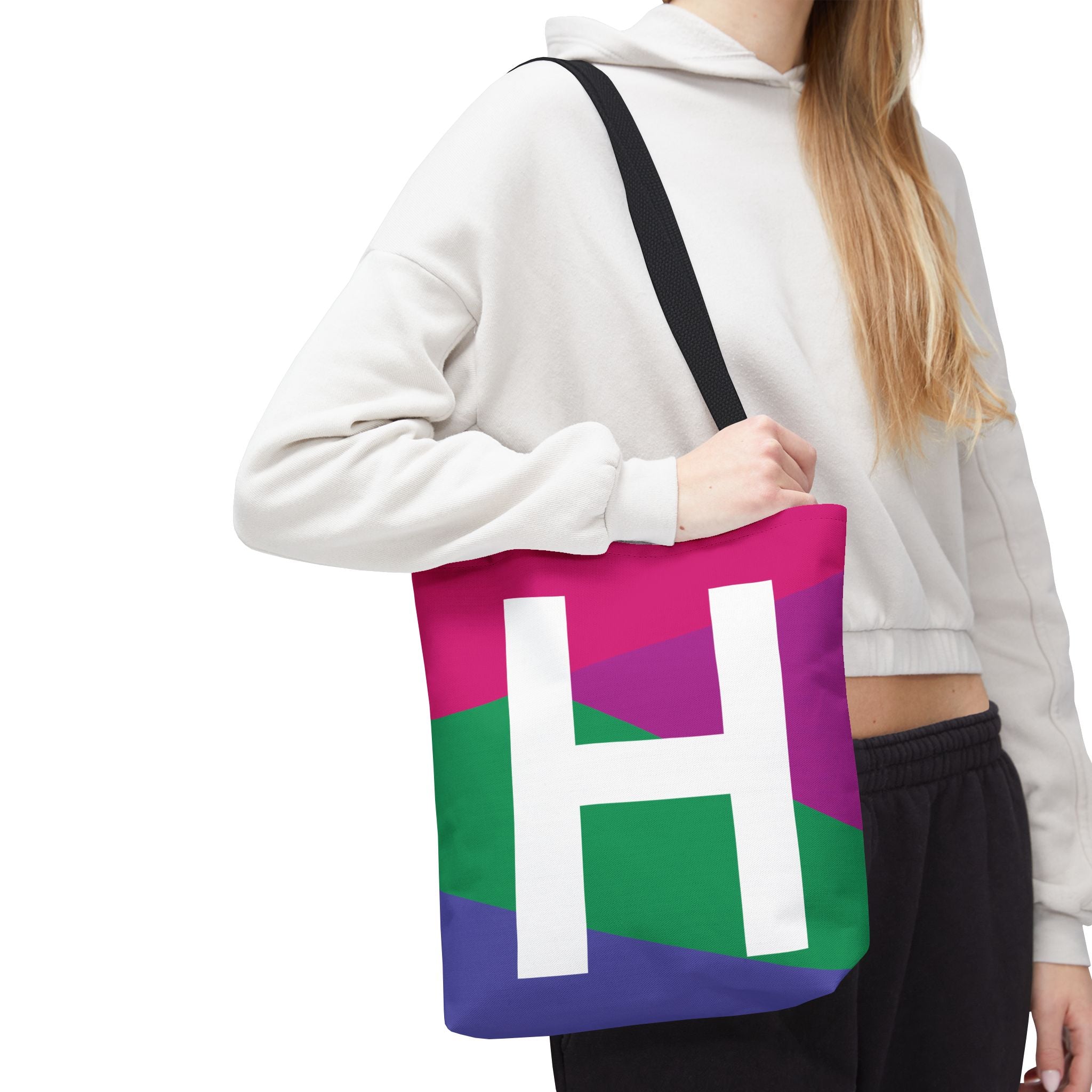 Monogram 'H' Colorblock Tote Bag — Personalized Initial H Shoulder Tote