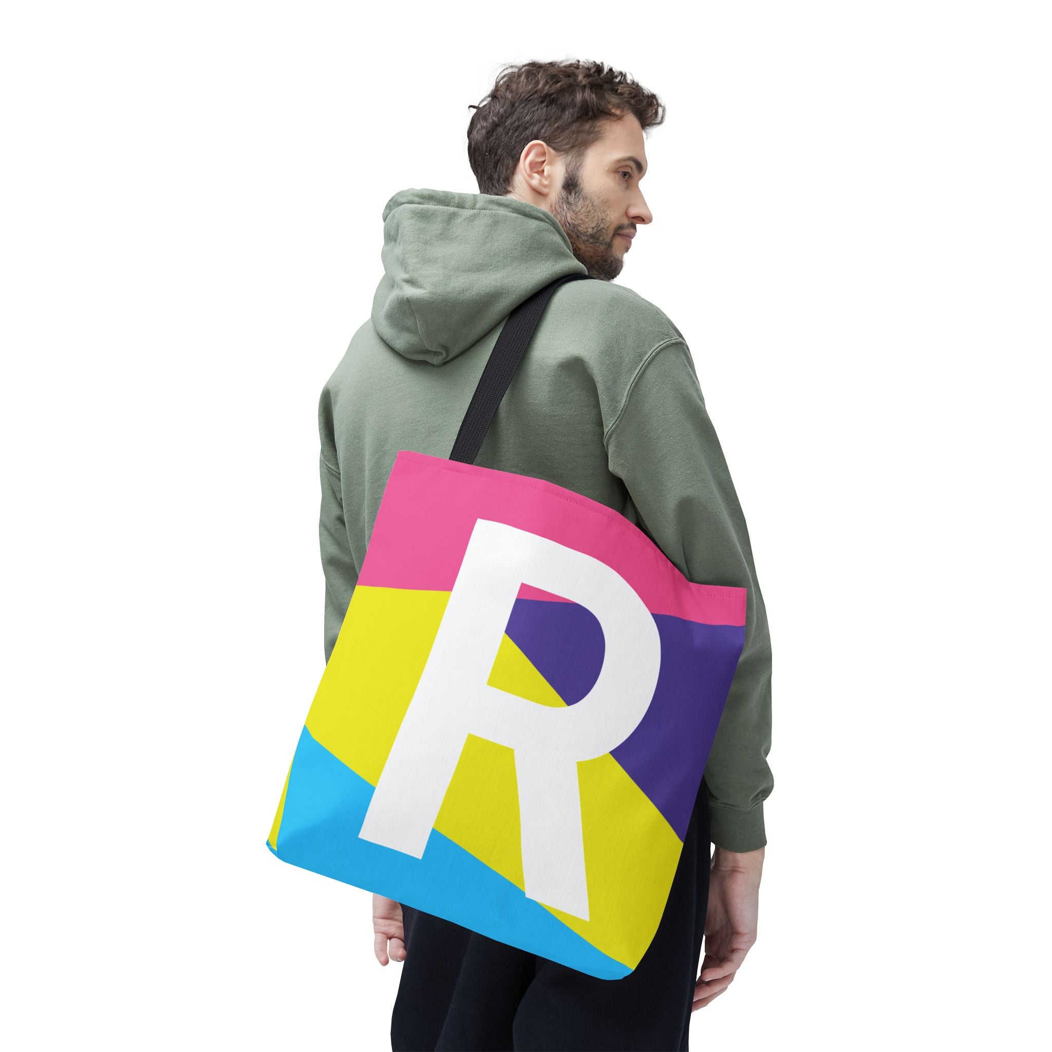Monogram 'R' Colorblock Tote Bag — Personalized Initial R Shoulder Tote